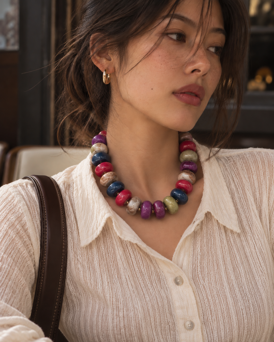 Chunky Marble Seed Bead Statement Necklace