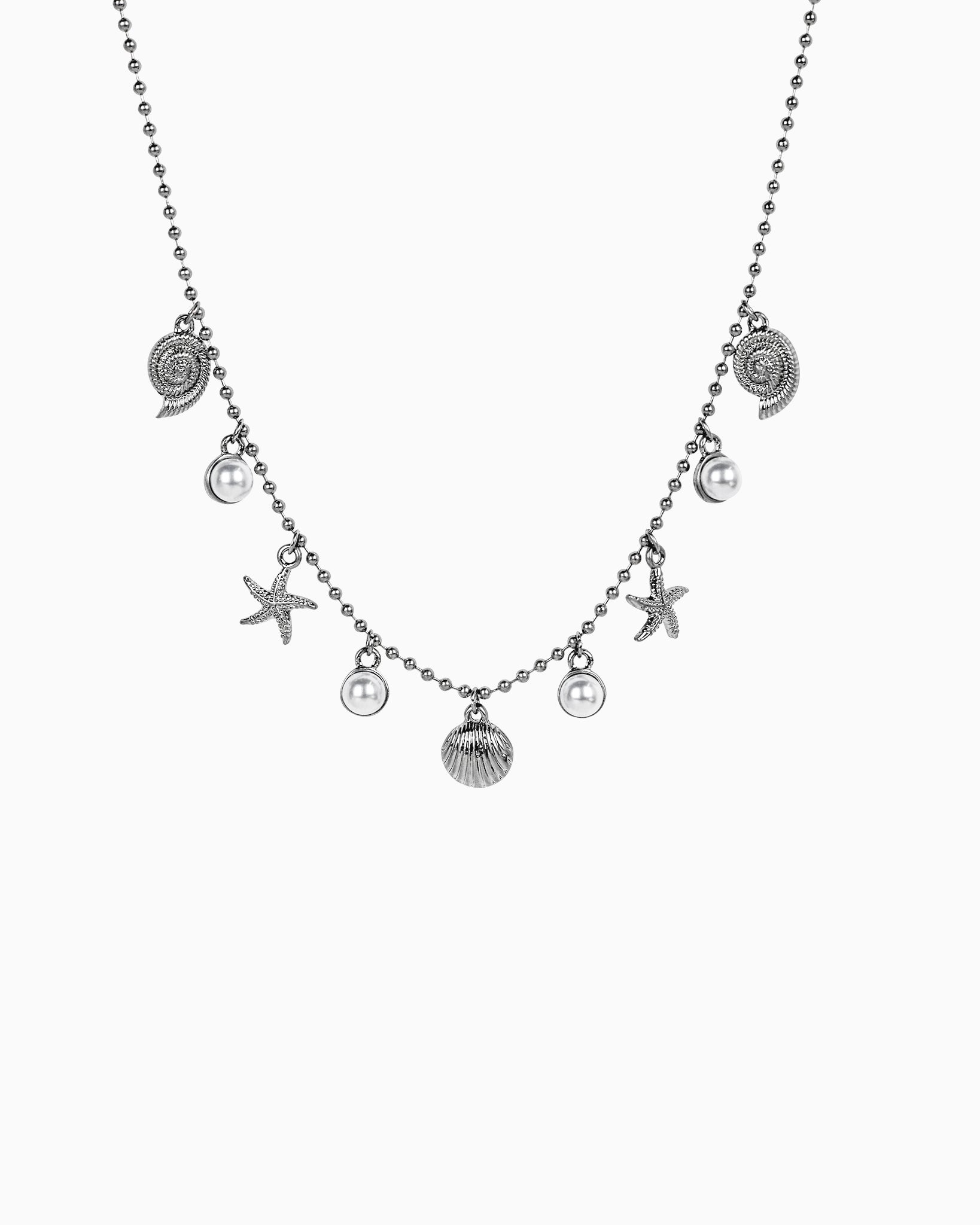 Beach Mode Silver Coastal Pearl Shell Charm Necklace-2