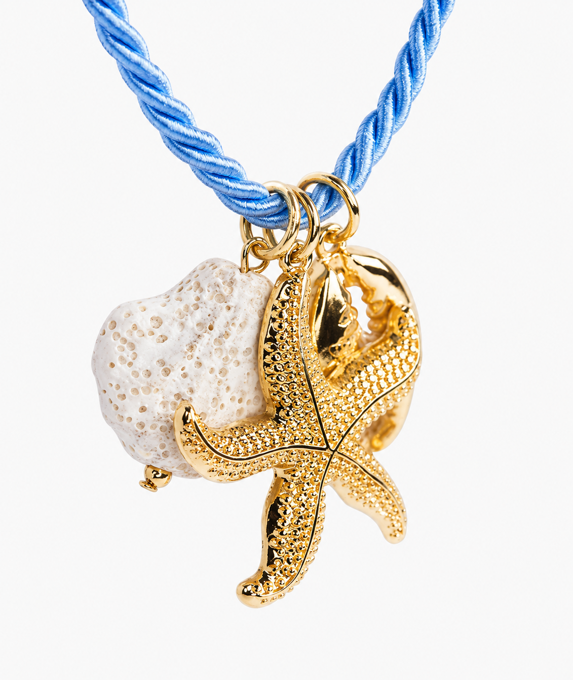 Blue Rope Starfish Shell Charm Necklace-2