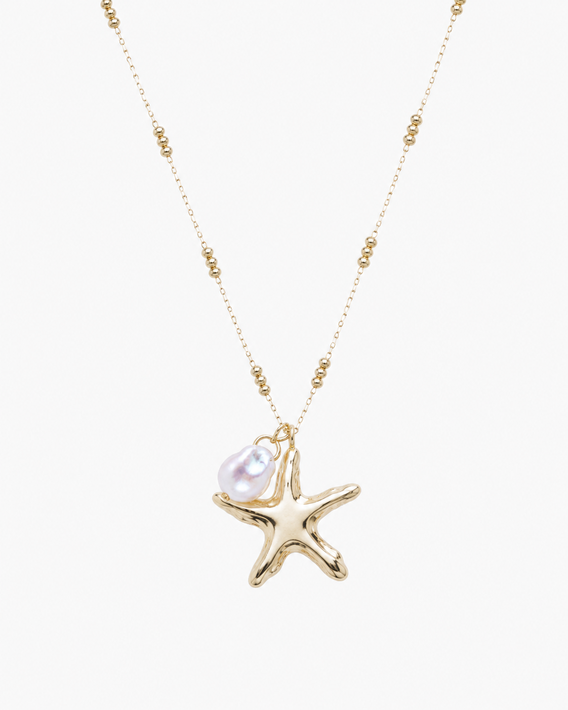 Gold Starfish Pearl Necklace-3