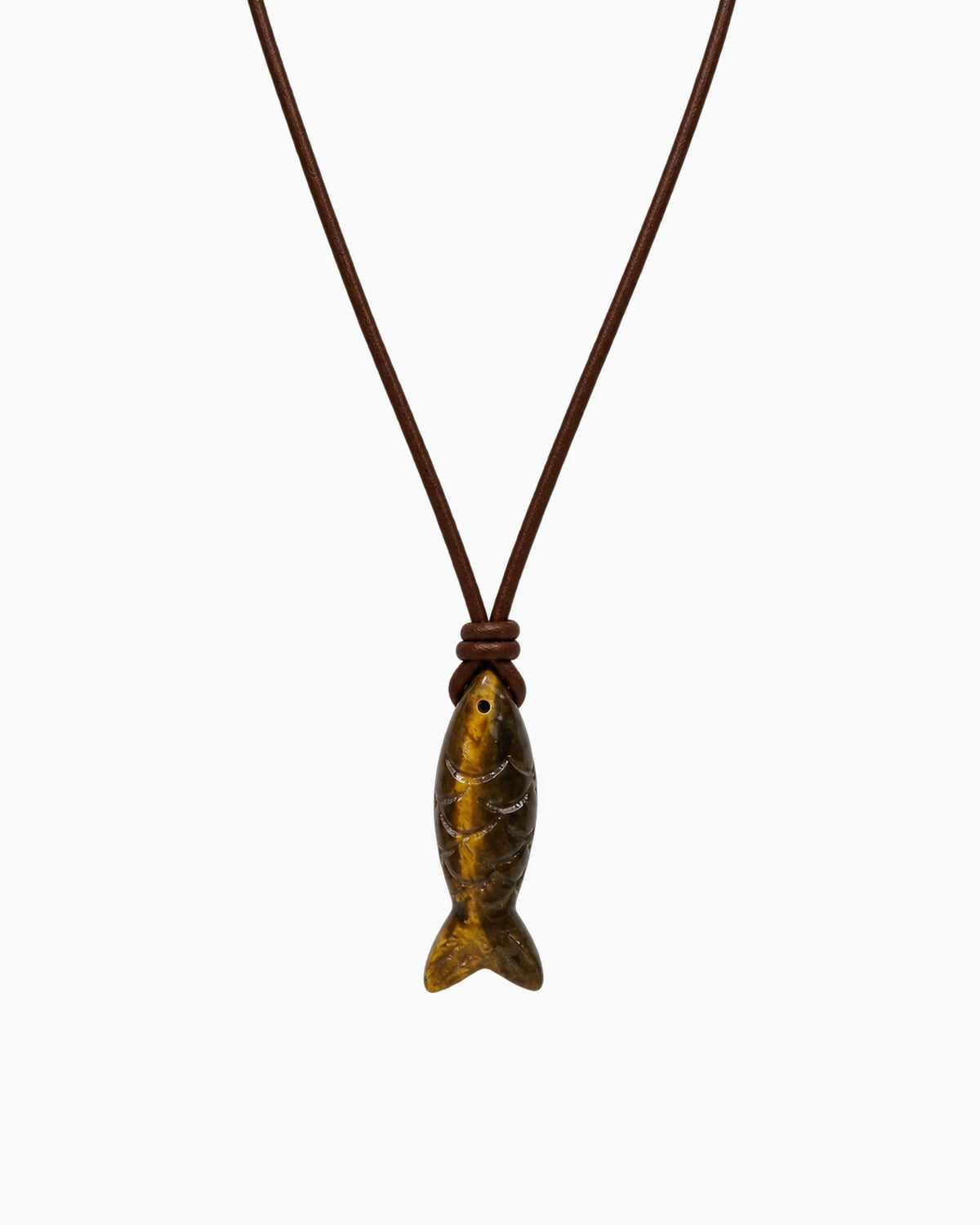 Semi-Precious Fish Pendant Leather Cord Necklace