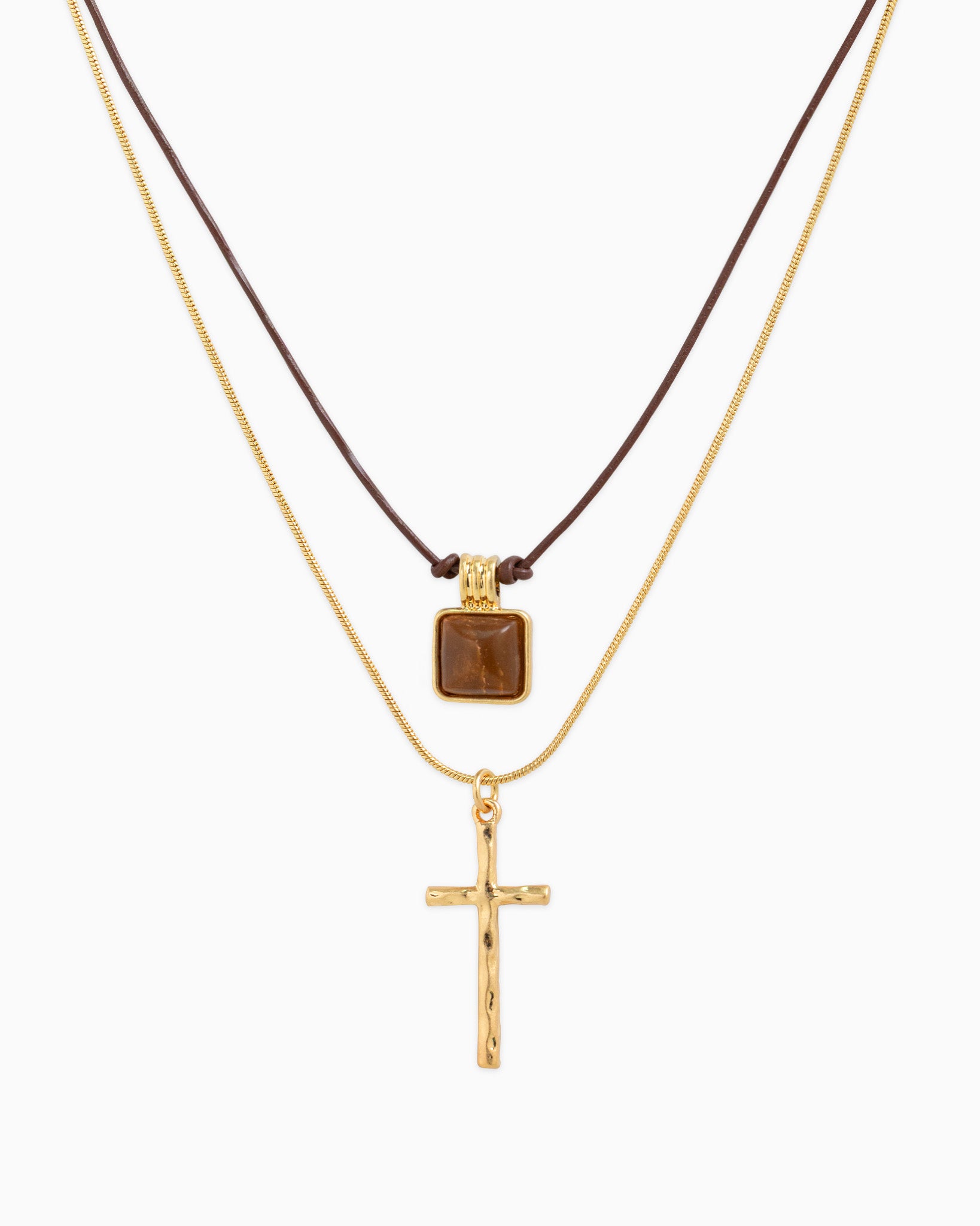 2 Layered Recon Cross Leather Necklace
