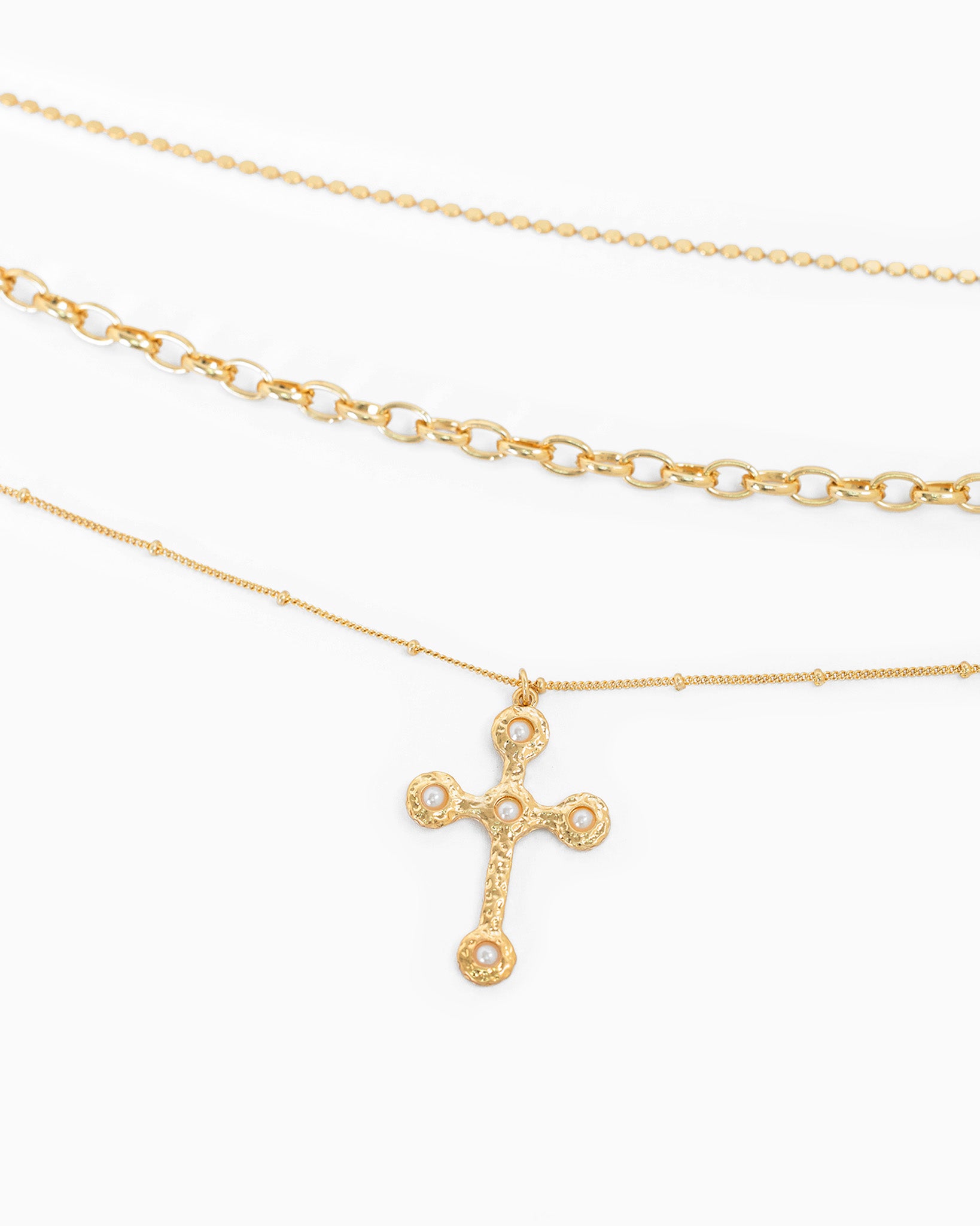 3 Layered Vintage Hammered Cross Necklace