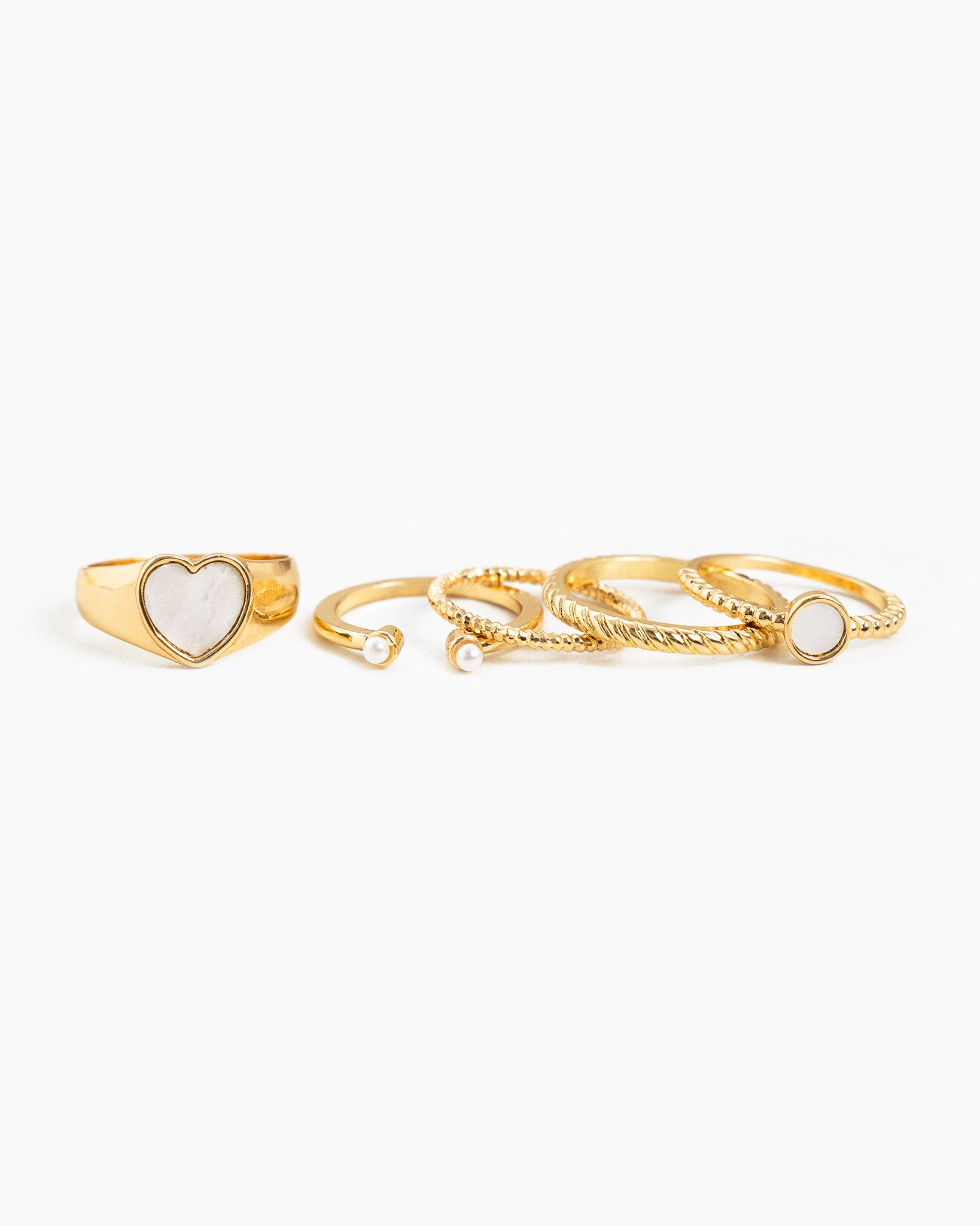 Rope Texture Heart Pearl Statement Ring Set of 5