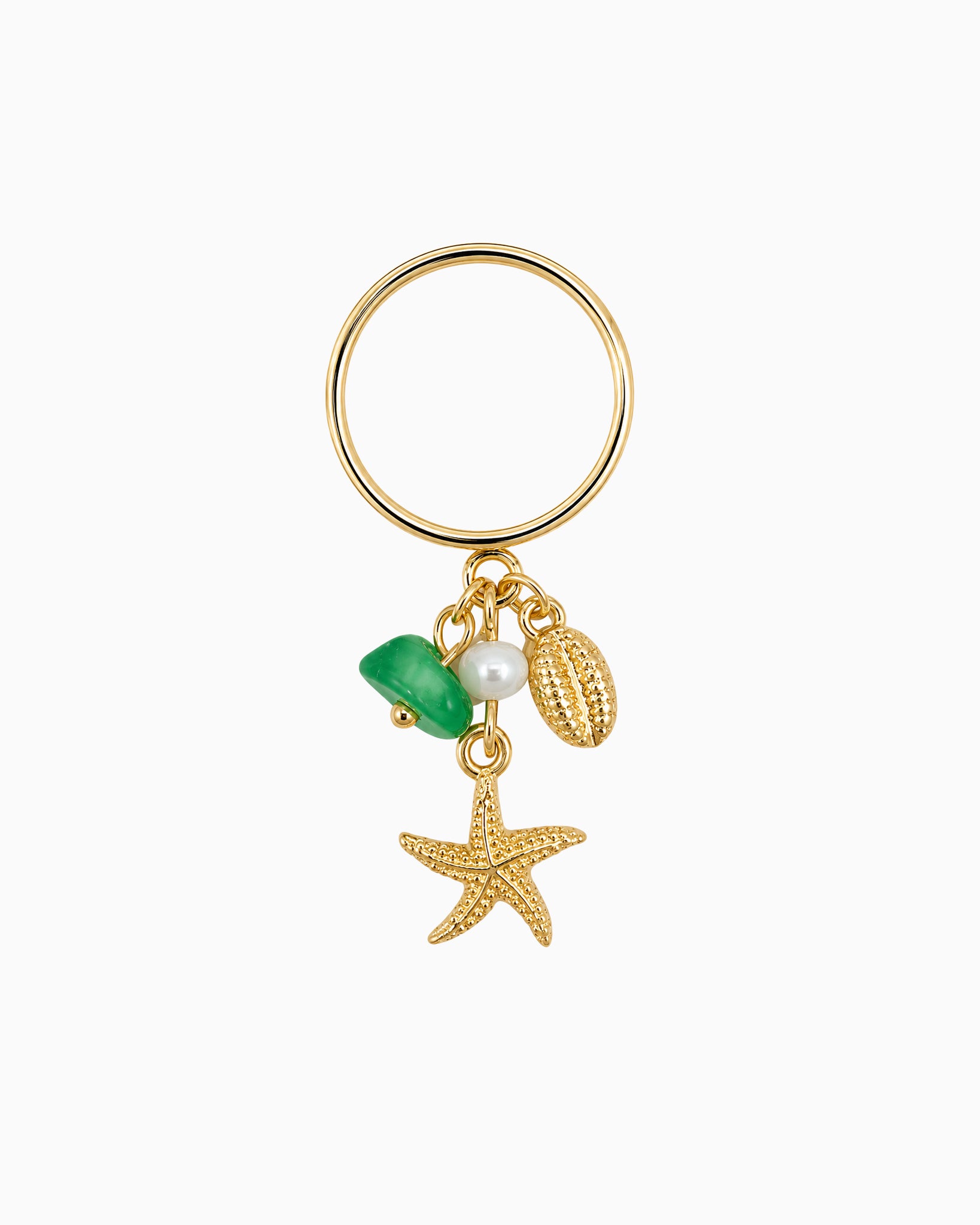 Dangle Coastal Starfish Shell Pearl Ring