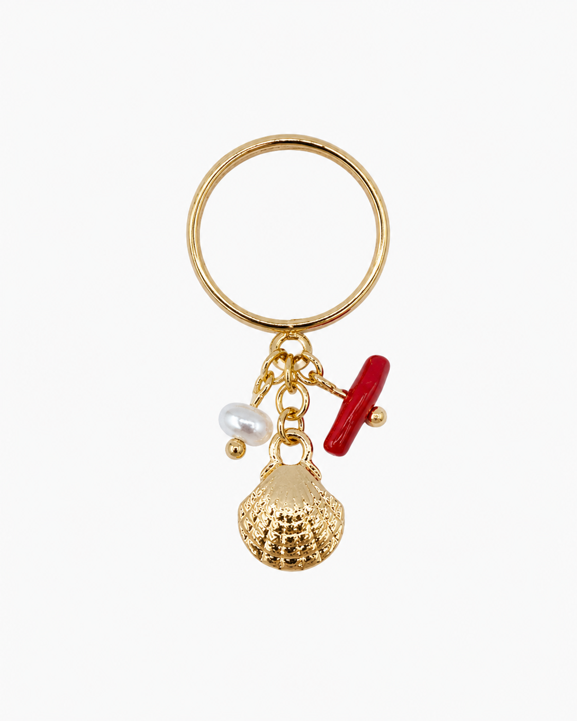 Dangle Coastal Shell Pearl Charm Ring
