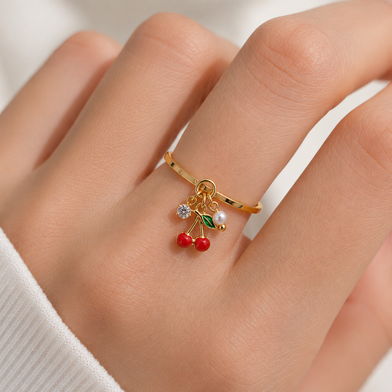 Cherry Pearl Dangle Ring