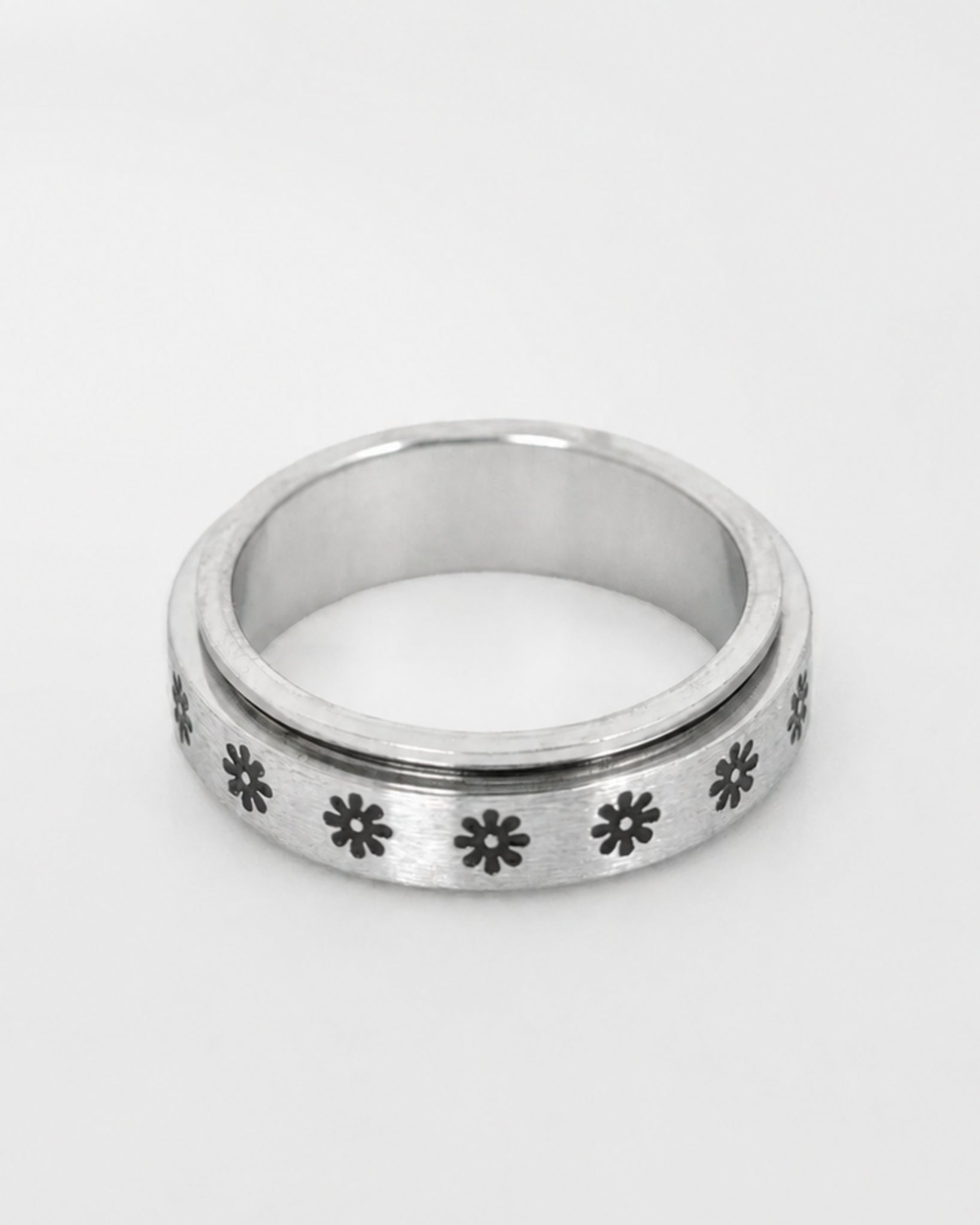 Stainless Anti Anxiety Fidget Silver Daisy Calm Spinner Ring