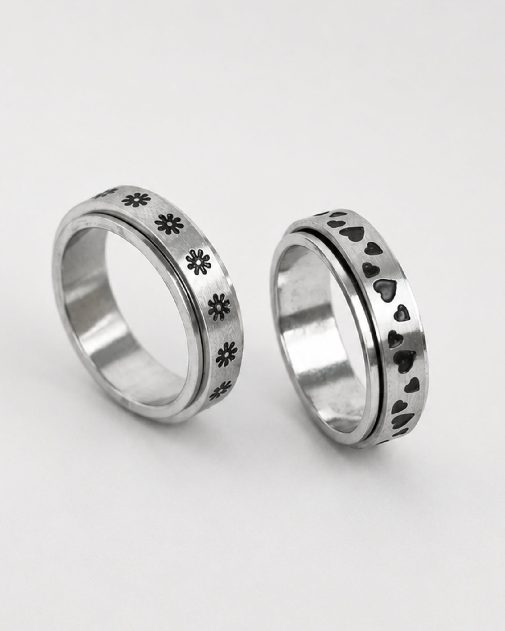Stainless Anti Anxiety Fidget Heart Whisper Calm Spinner Ring