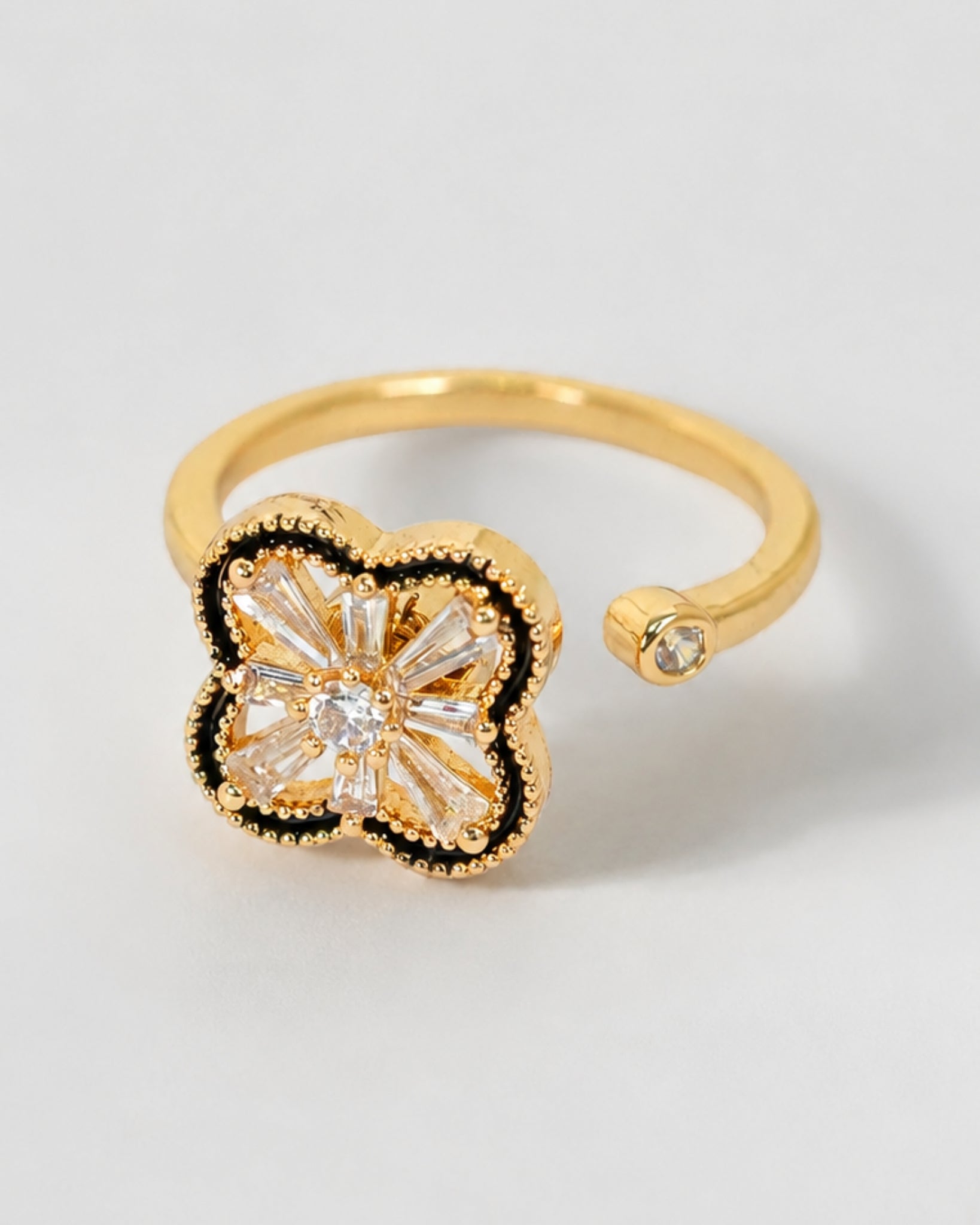 Anti Anxiety Fidget Clover CZ Adjustable Ring