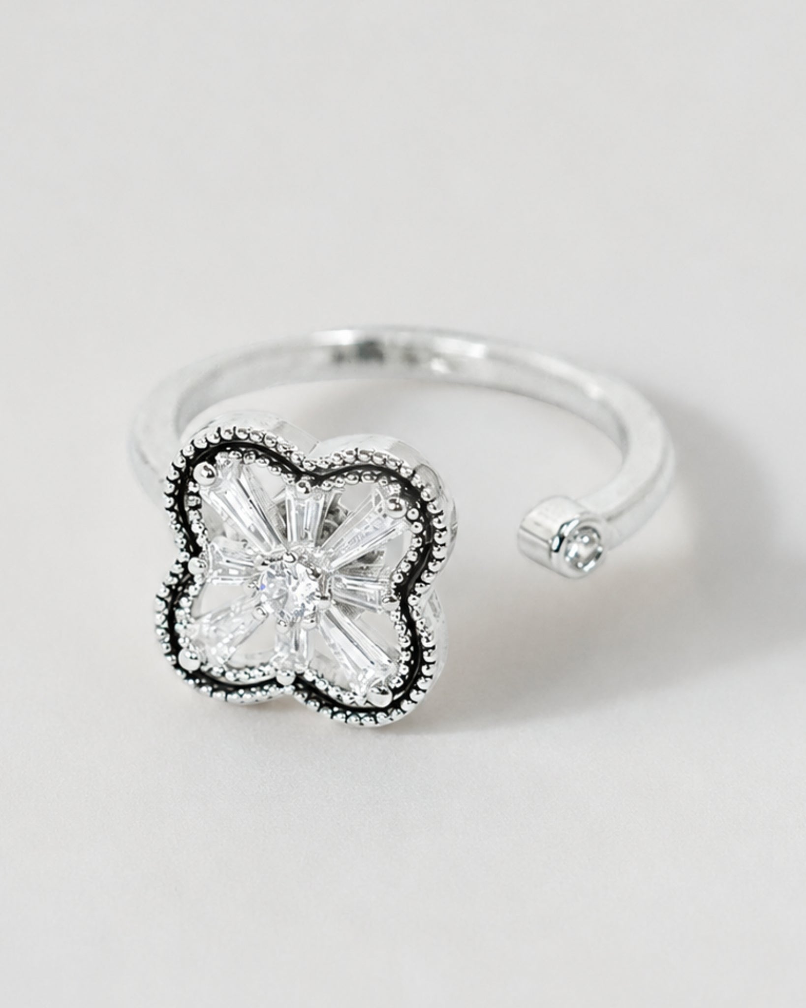 Anti Anxiety Fidget Clover CZ Adjustable Ring-3