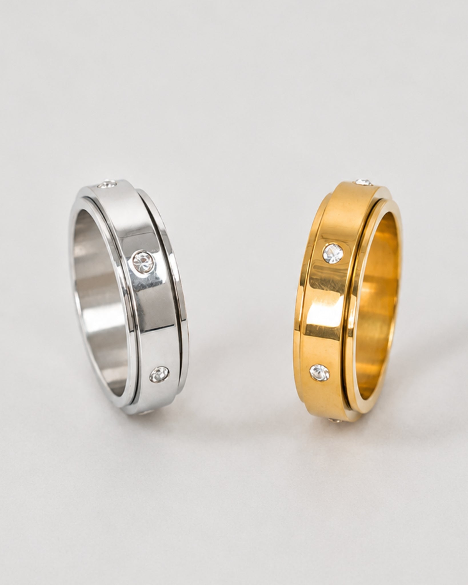 Stainless Anti Anxiety Fidget Crystal Orbit Calm Spinner Ring
