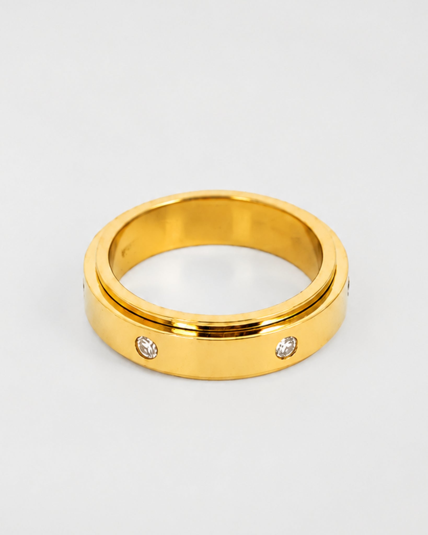 Stainless Anti Anxiety Fidget Crystal Orbit Calm Spinner Ring-3