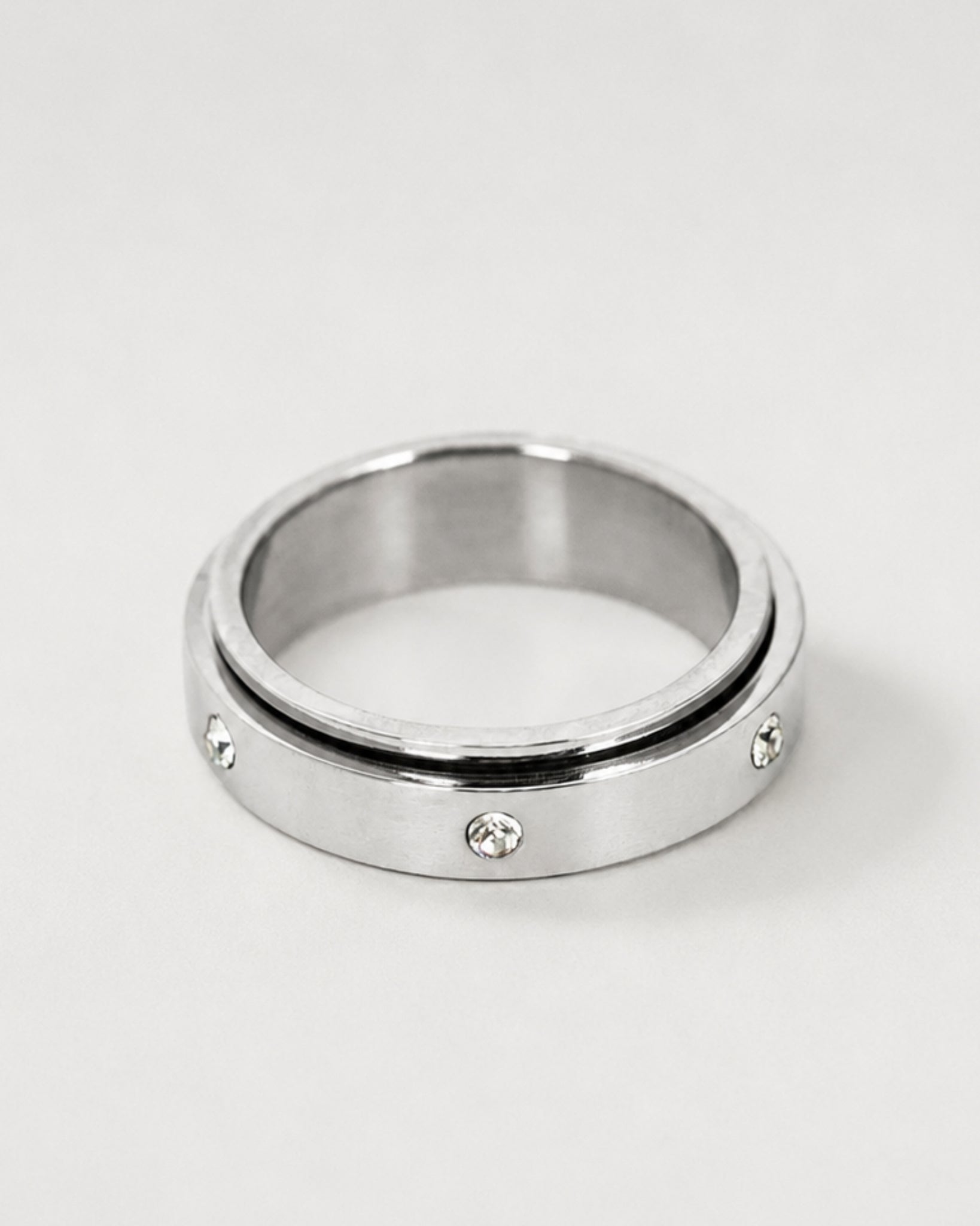 Stainless Anti Anxiety Fidget Crystal Orbit Calm Spinner Ring-4