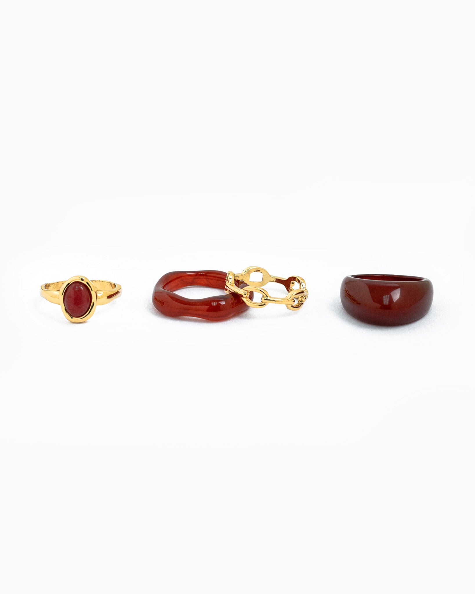 Burgundy Resin Stone Rings set of 4