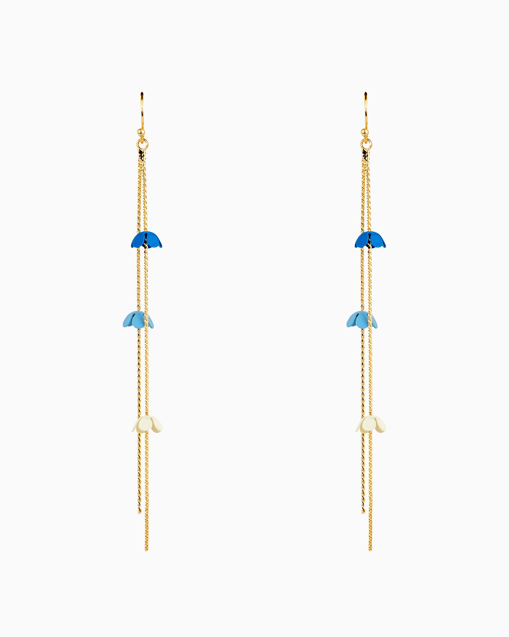 Blue Flower Long Chain Drop Earrings