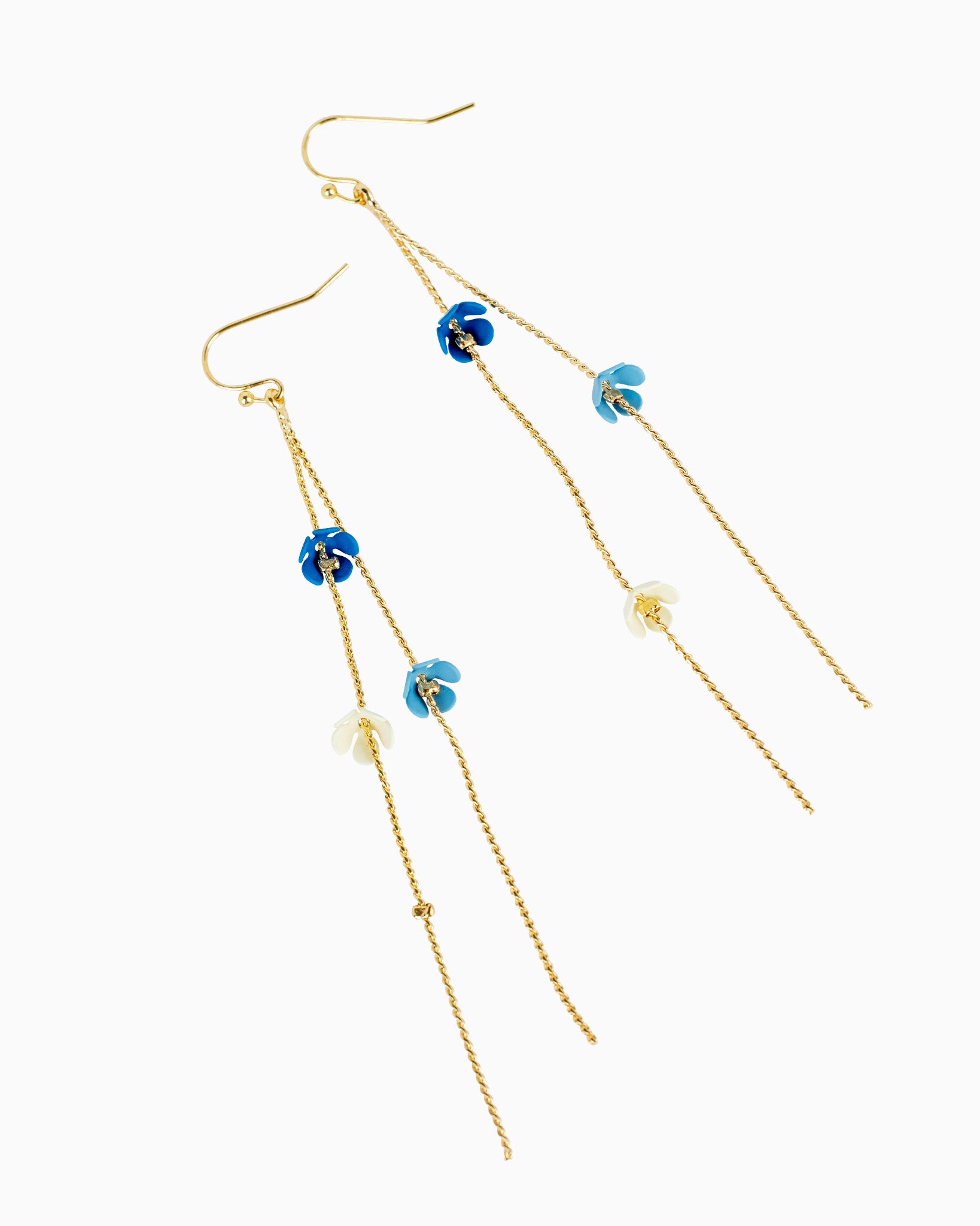 Blue Flower Long Chain Drop Earrings