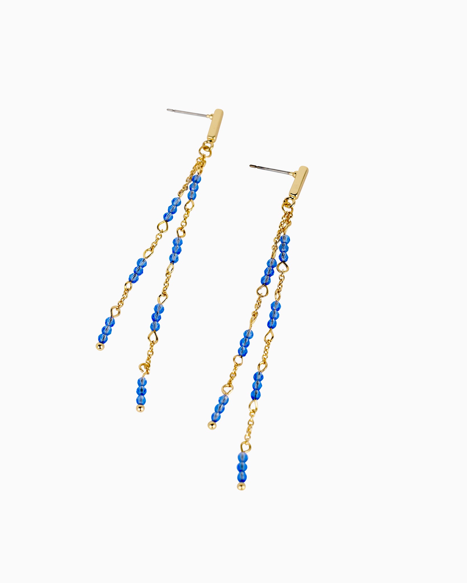 Navy Blue Beaded Chain Drop Earrings-3