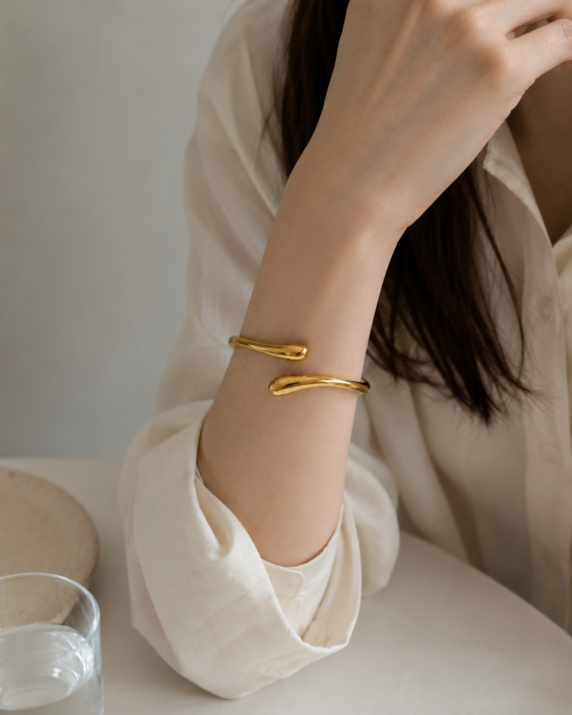 Stainless Steel Bypass Teardrop Hinge Bracelet