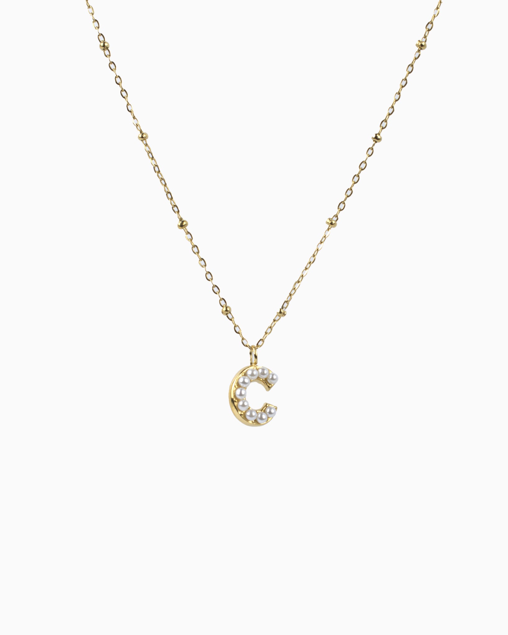 Personalized Letter Pendant Pearl Initial Necklace Water Resistant-3