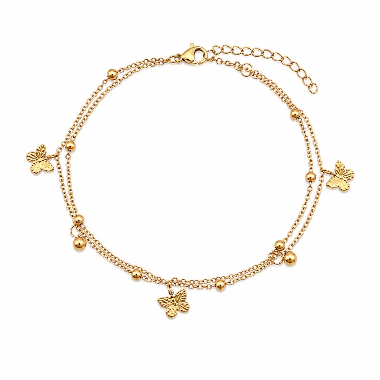 Stainless Steel 2 Layered Butterfly Anklet