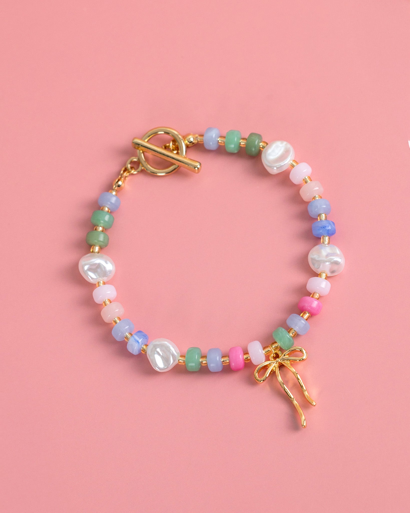 Confetti Crush Coquette Bead Pearl Toggle Bracelet