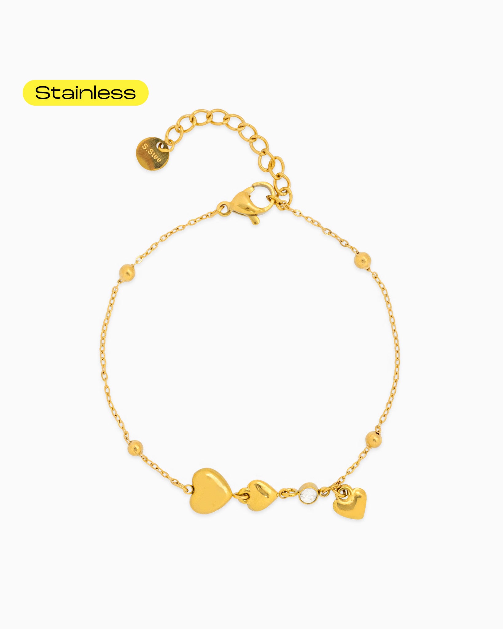 Stainless Puff Heart Stone Bracelet