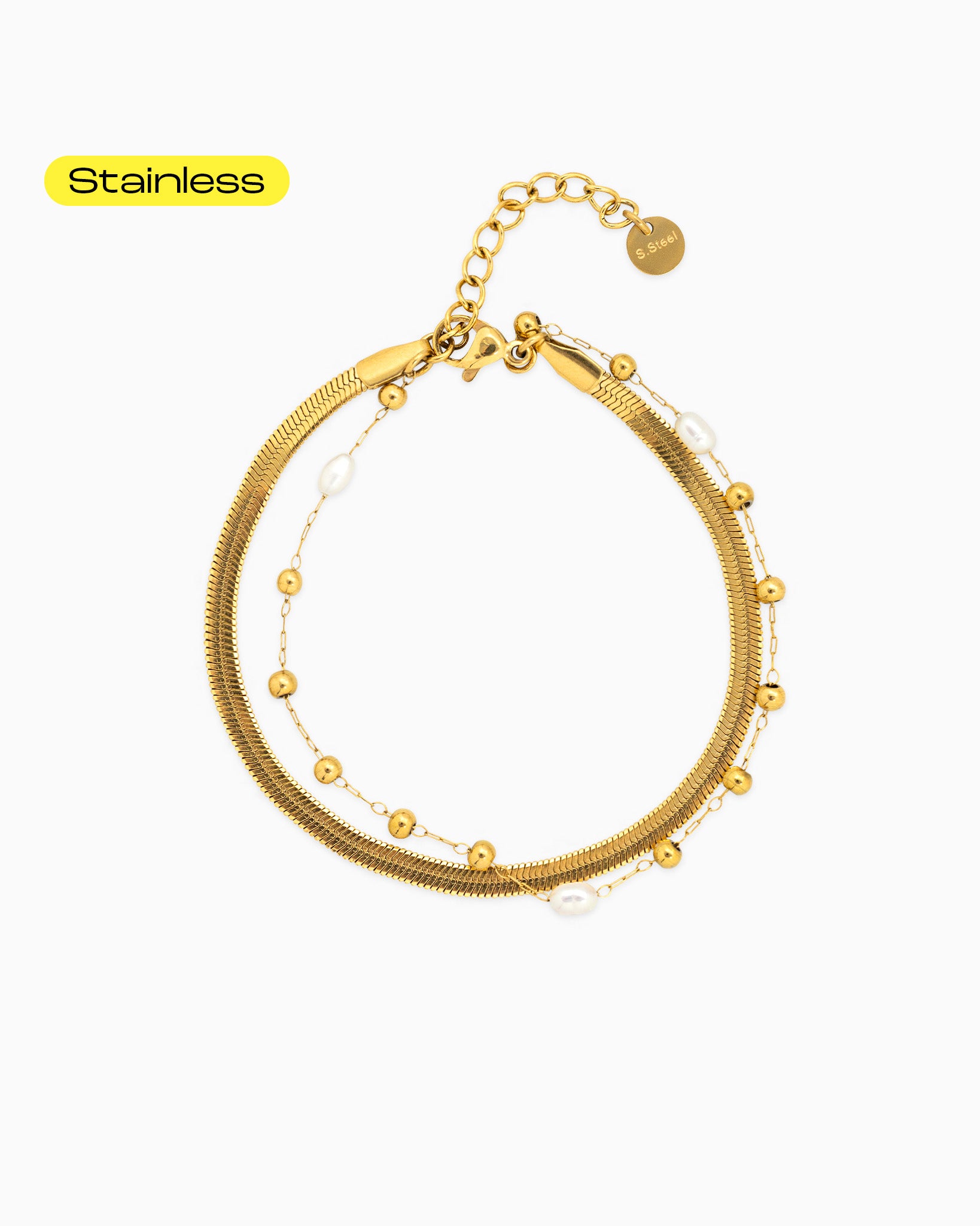 2 Layered Freshwater Pearl Ball & Snake Chain Bracelet