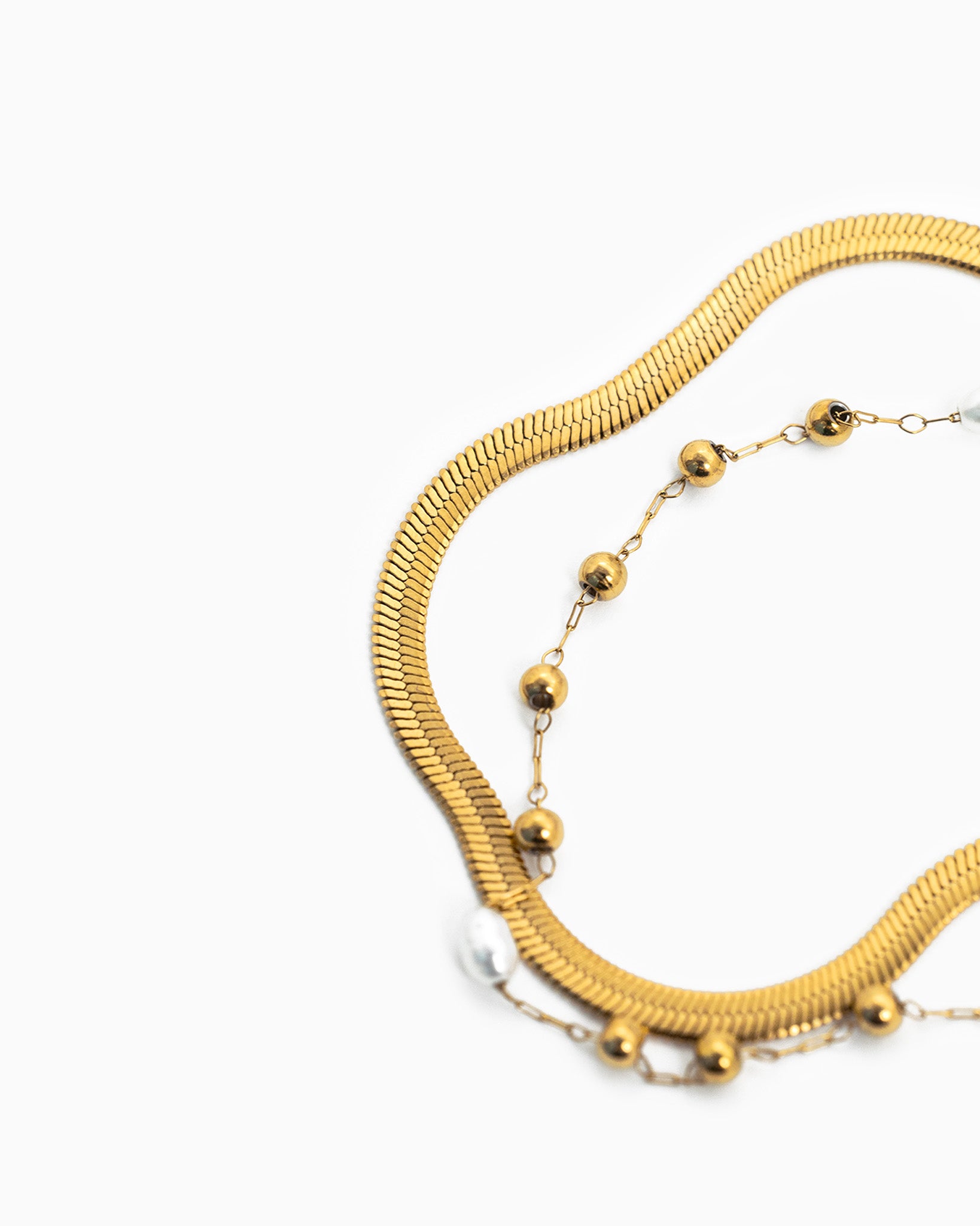 2 Layered Freshwater Pearl Ball & Snake Chain Bracelet