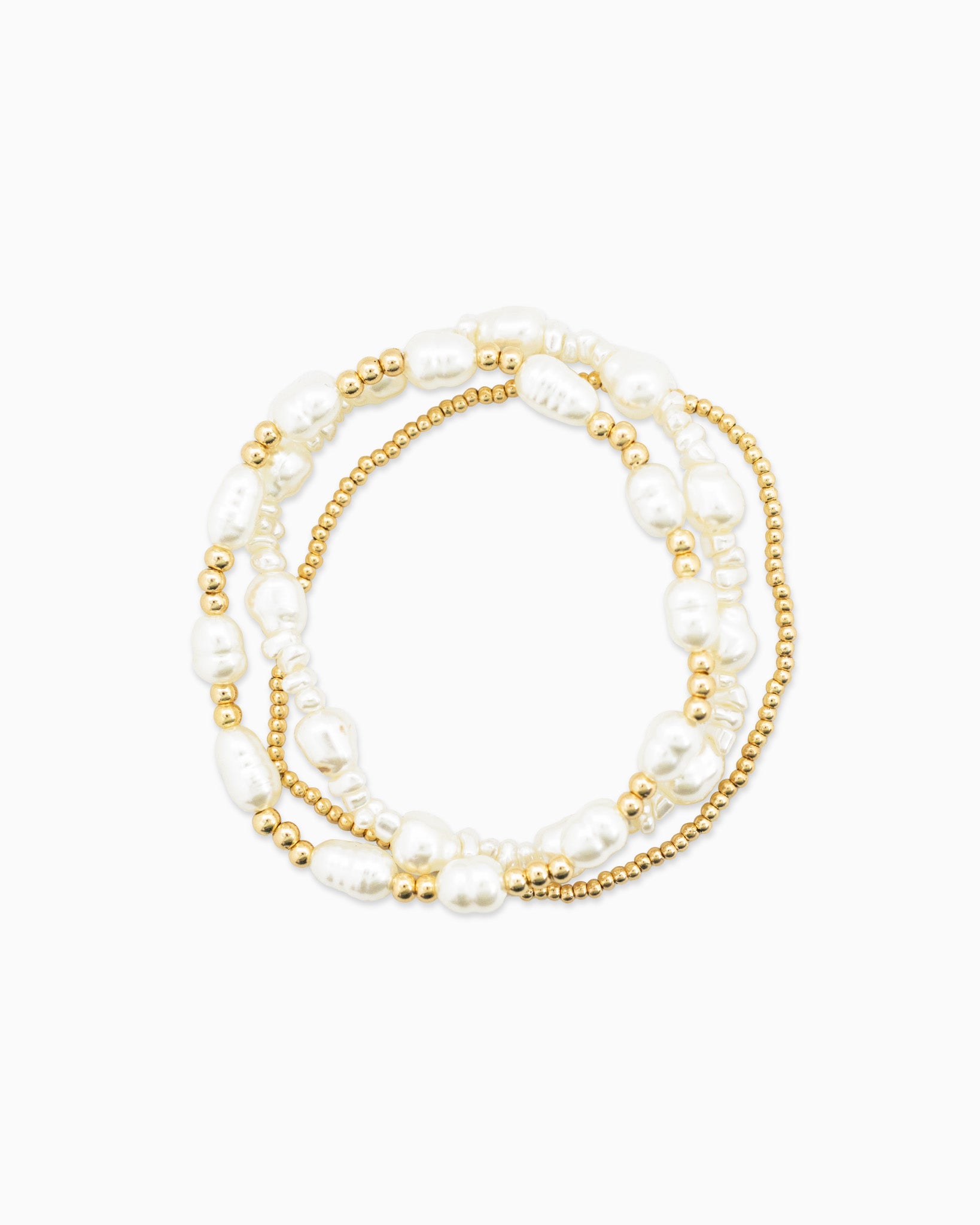 Ugly Pearl Gold Bead Mix Stretch Bracelet Set of 3