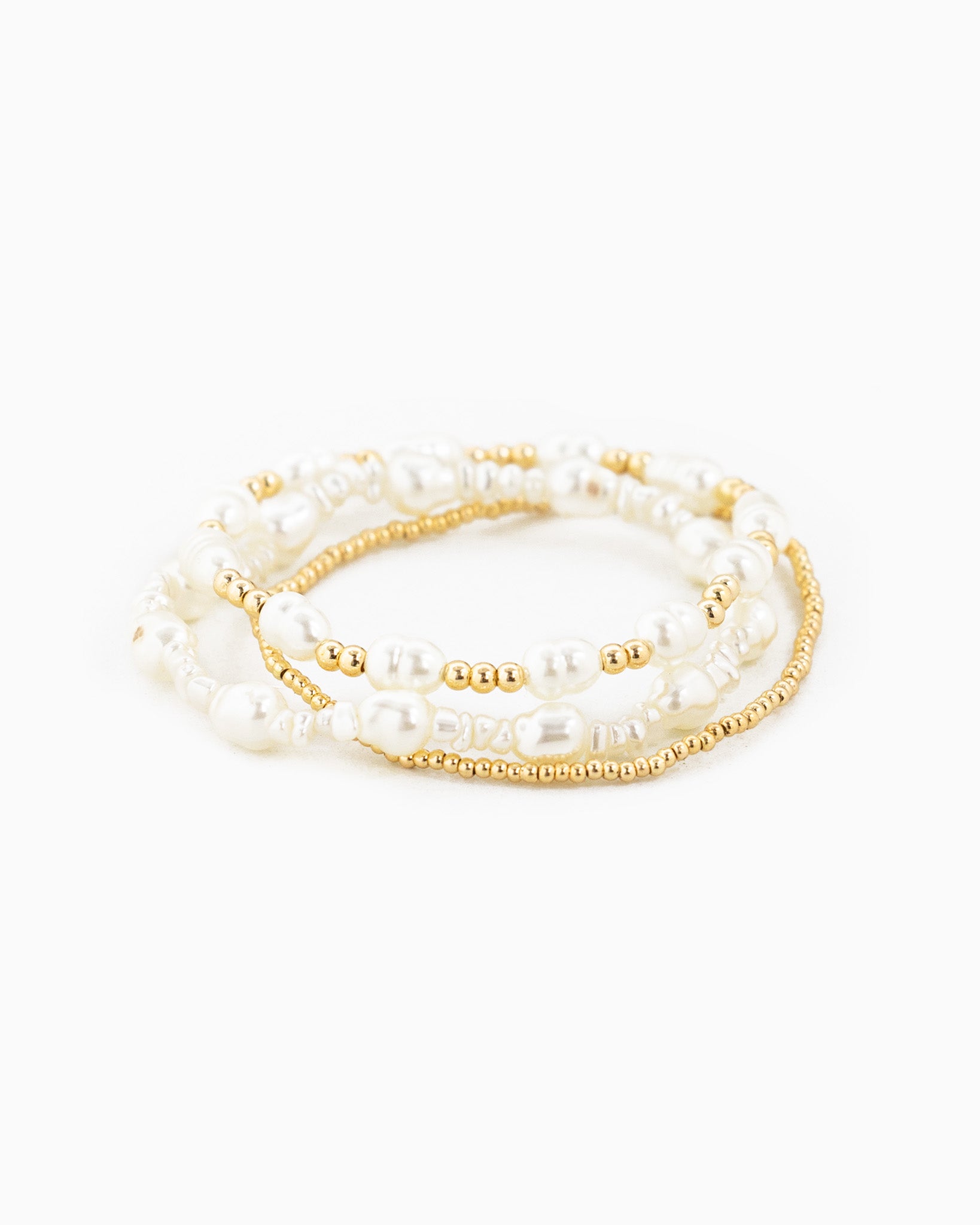 Ugly Pearl Gold Bead Mix Stretch Bracelet Set of 3