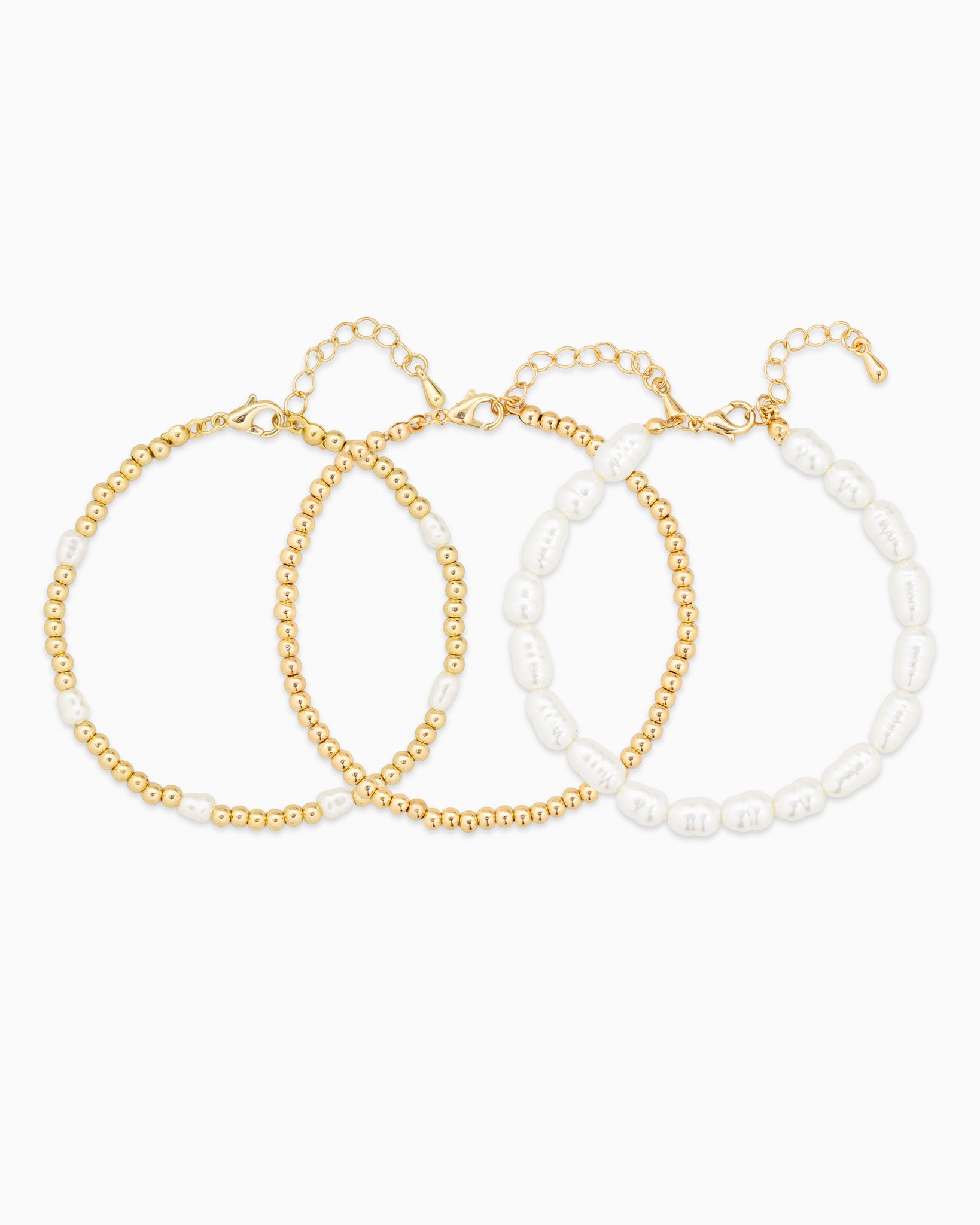 Gold Bead and Pearl Bracelet Set of 3