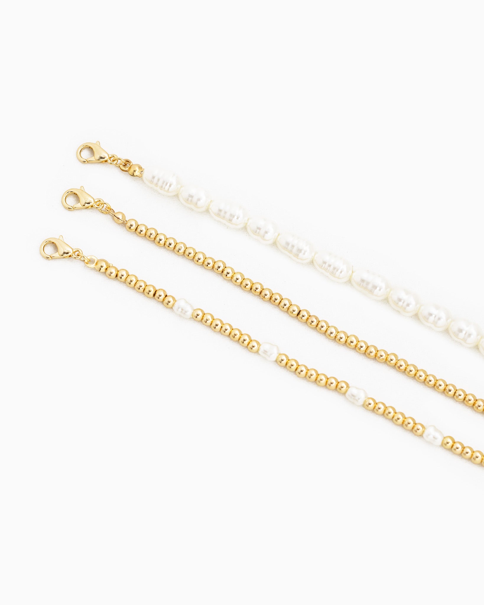 Gold Bead and Pearl Bracelet Set of 3