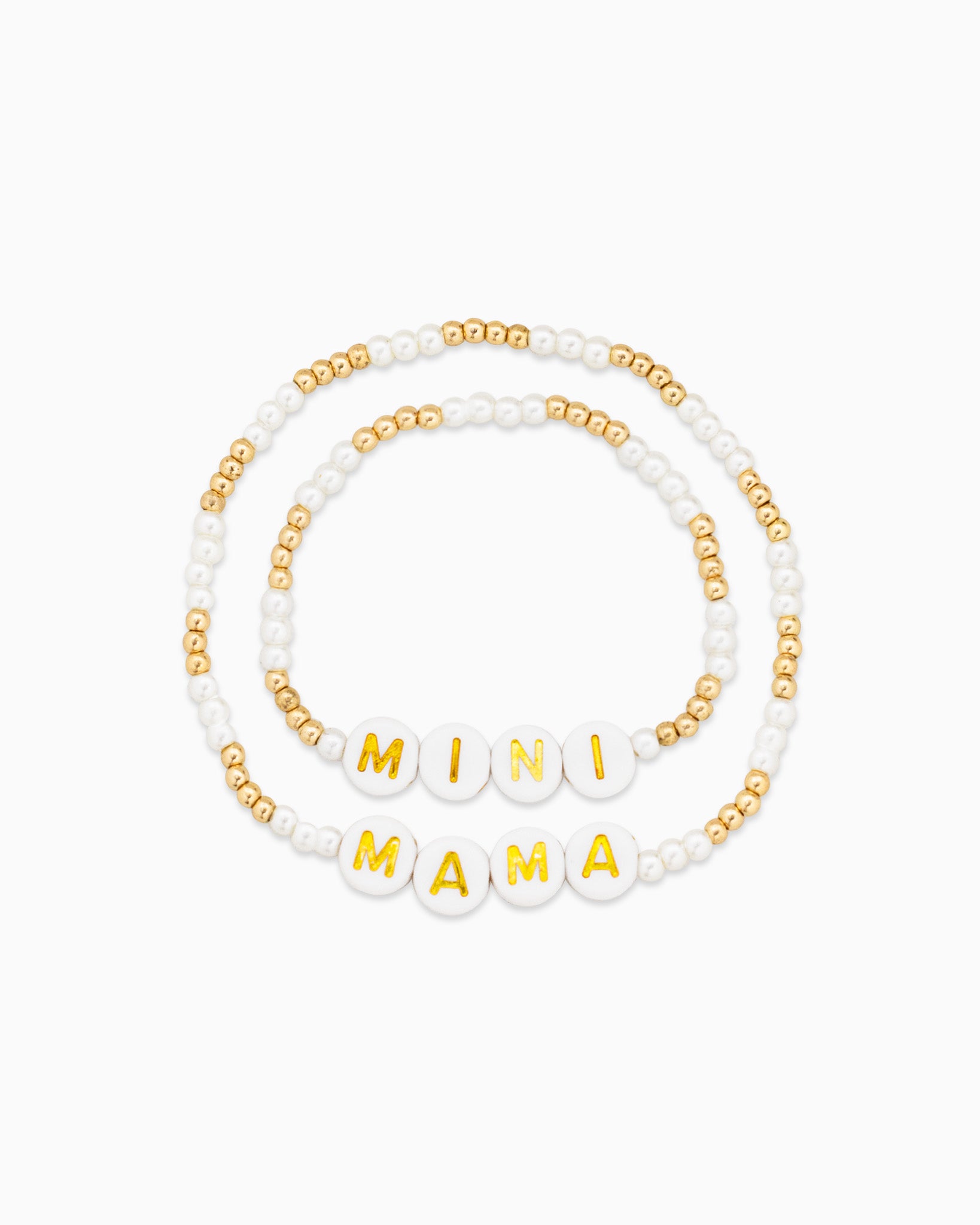 Mama Mini Gold Cream Bead Mix Bracelet Set