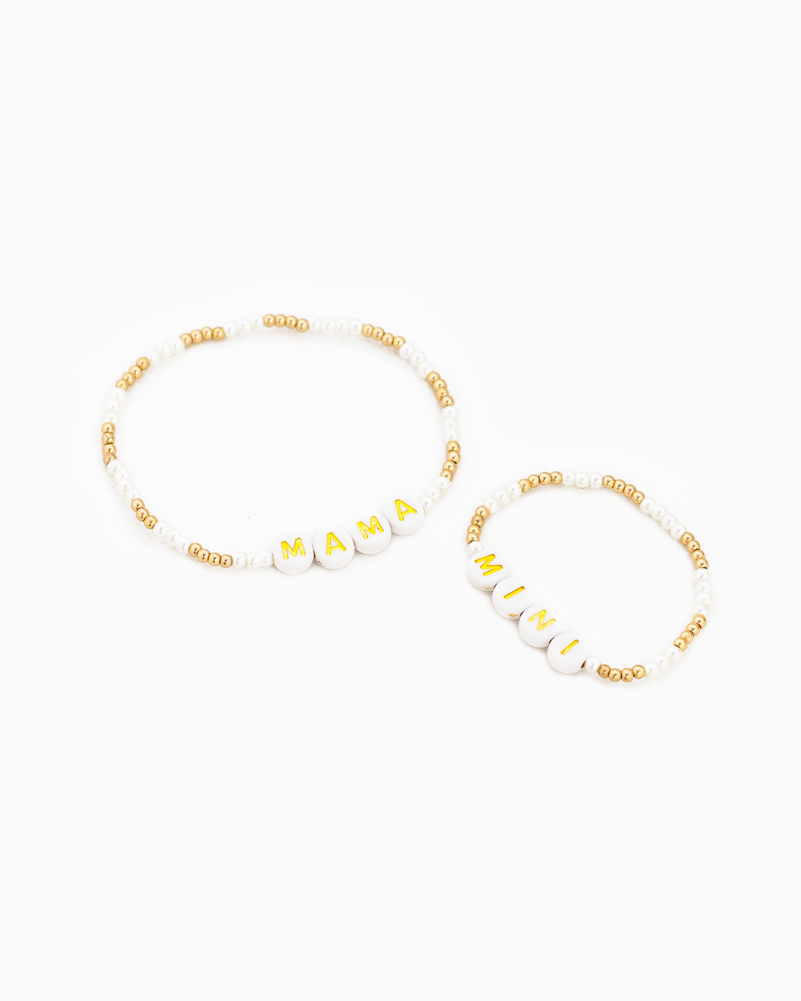 Mama Mini Gold Cream Bead Mix Bracelet Set