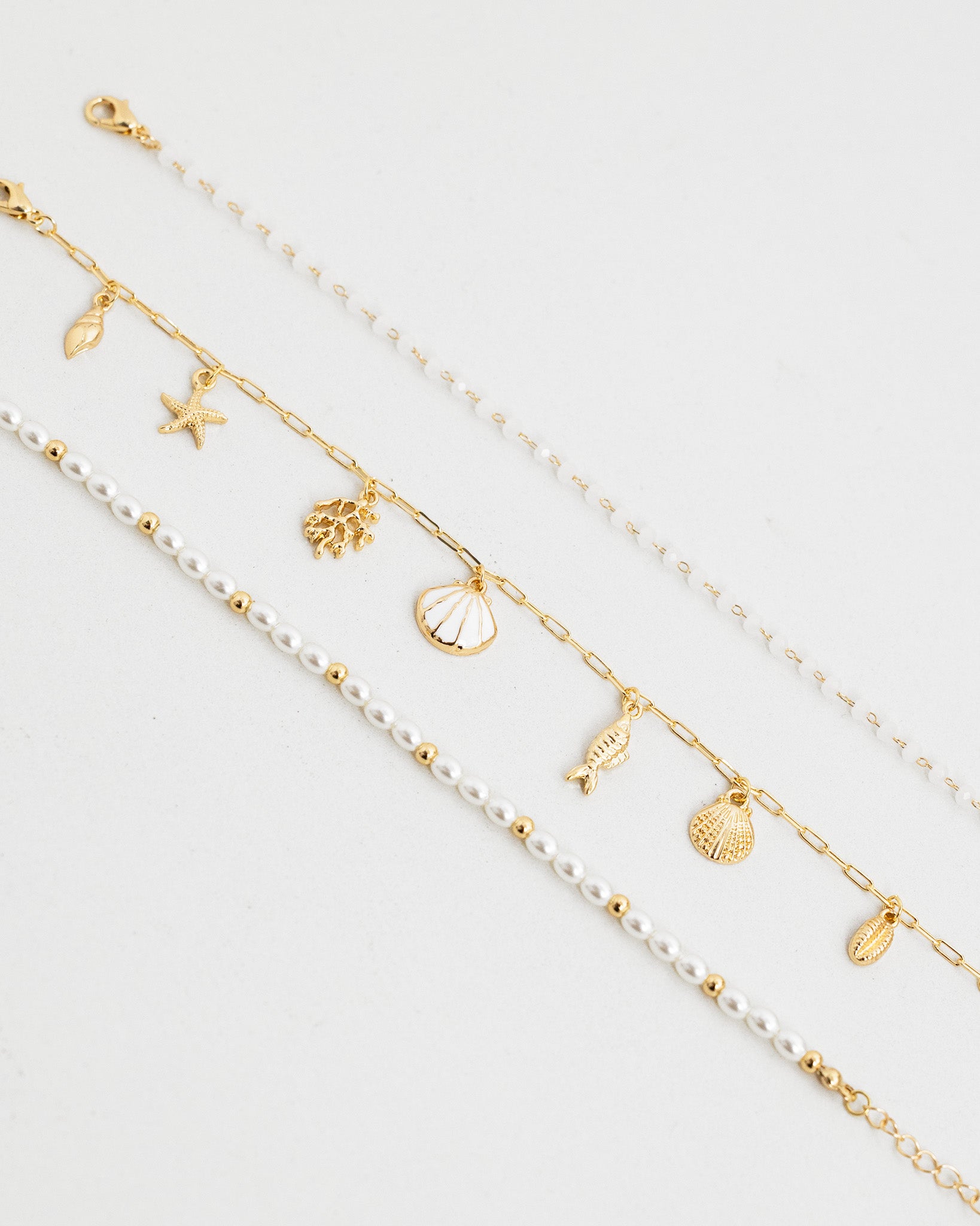 Clam Shell Sea Life Charm Bracelet Set of 3