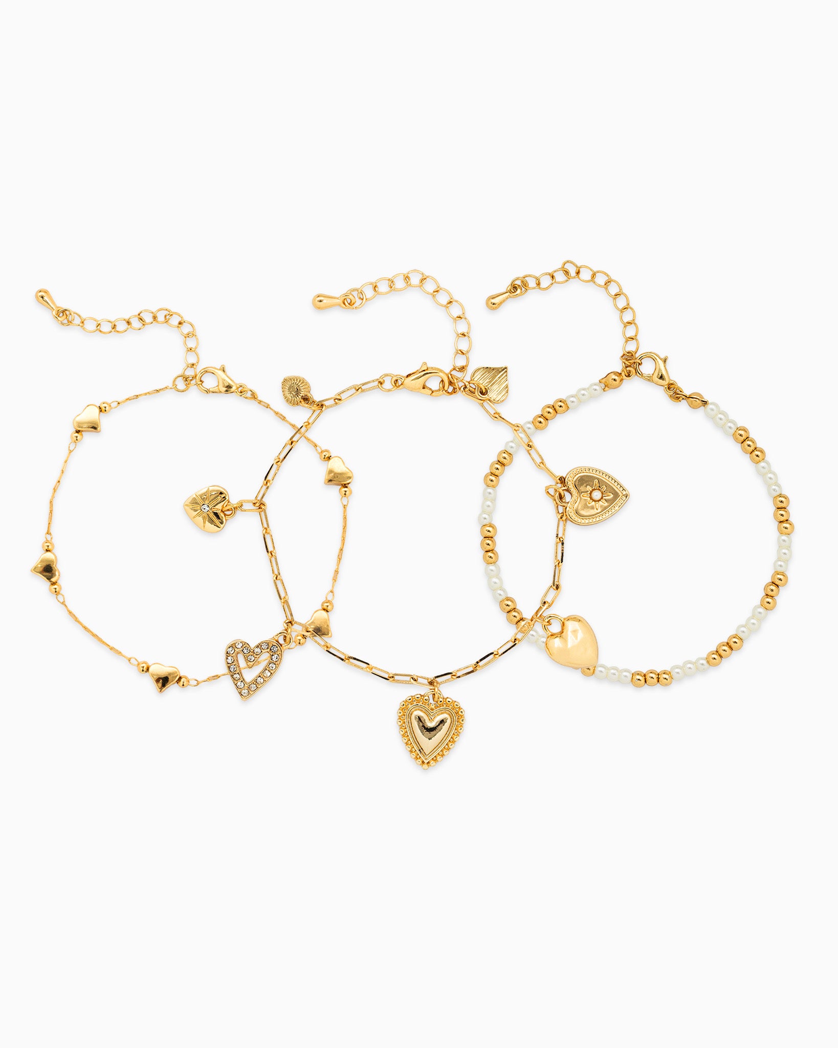 Dainty Heart and Bead Bracelet Set