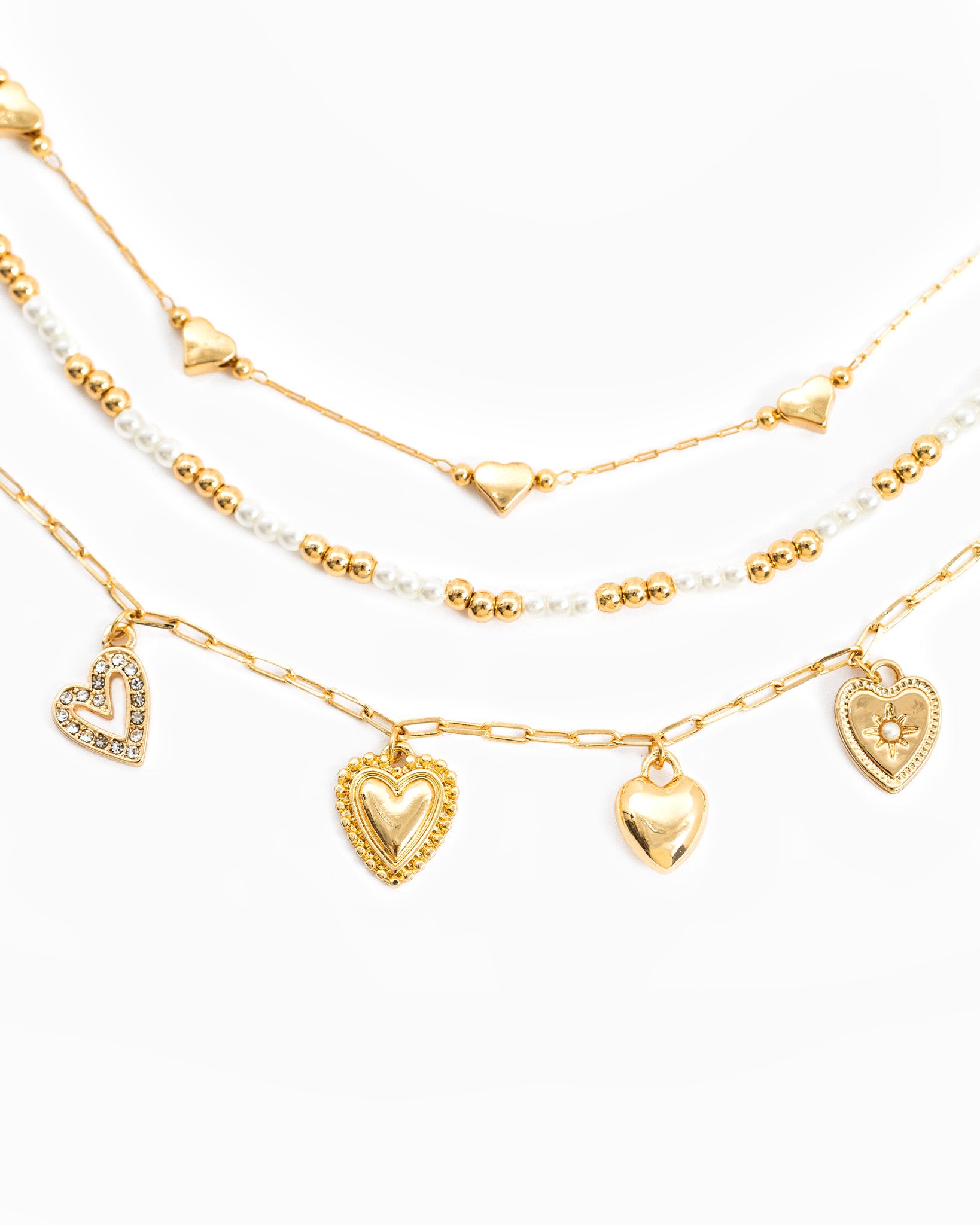 Dainty Heart and Bead Bracelet Set