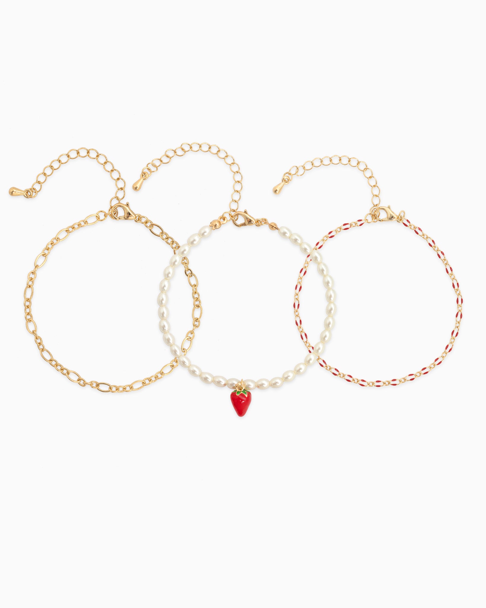 Beaded Strawberry Charm Bracelet Set