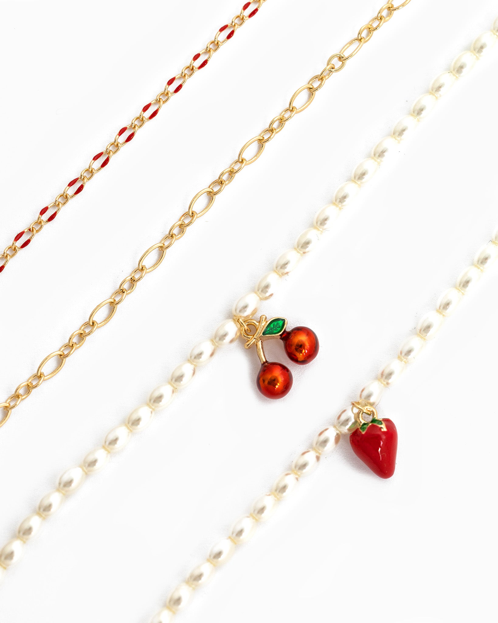 Beaded Cherry Charm Bracelet Set