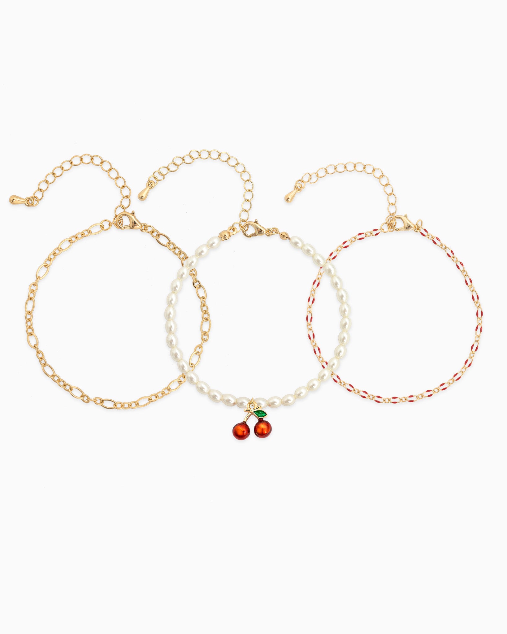 Beaded Cherry Charm Bracelet Set