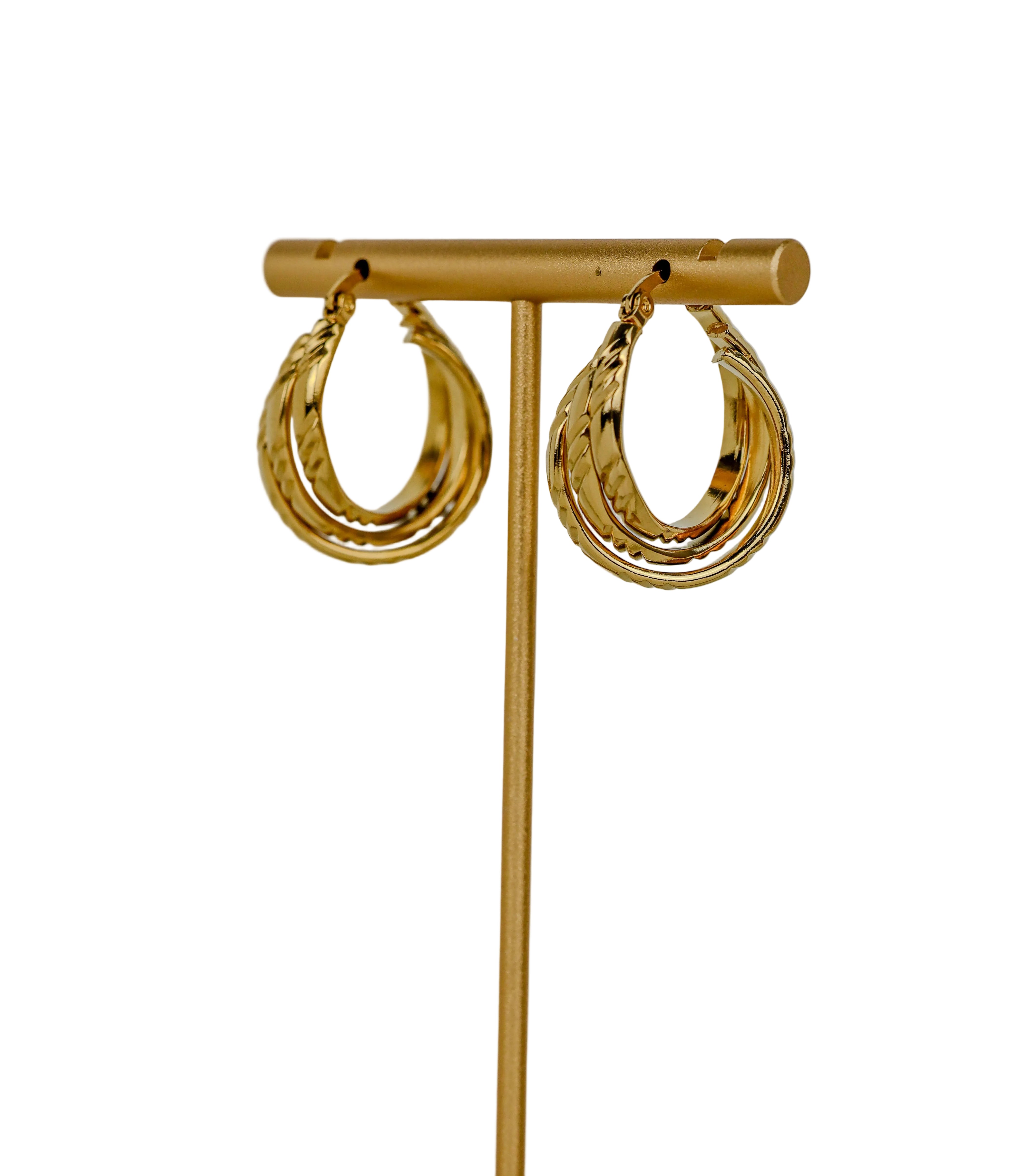 Stainless Steel Textured Triple Line Hoops