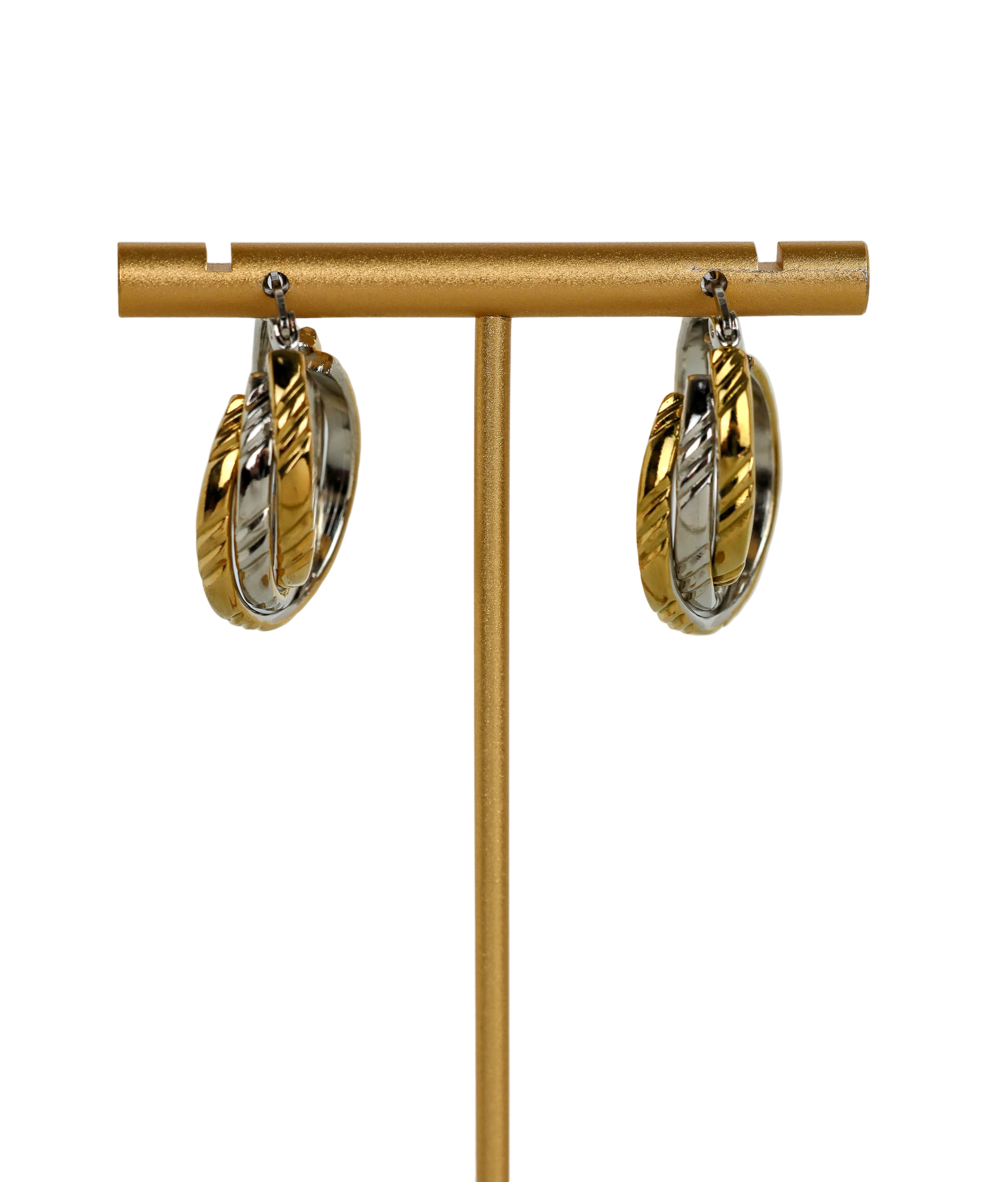 Stainless Steel Textured Triple Line Hoops