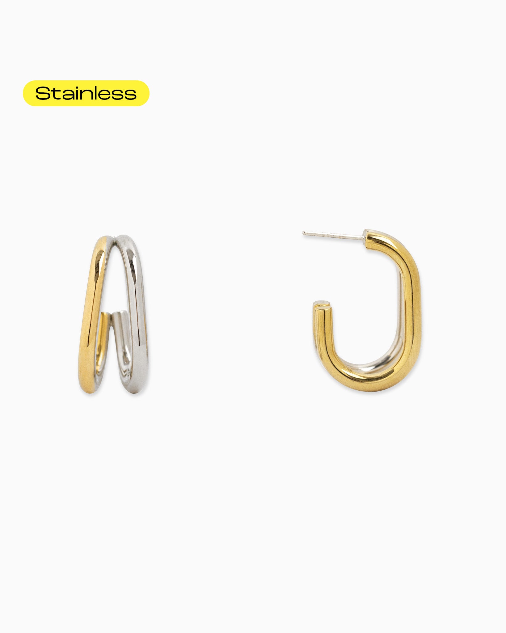 Two-Tone Stainless Steel Curved Link Earrings