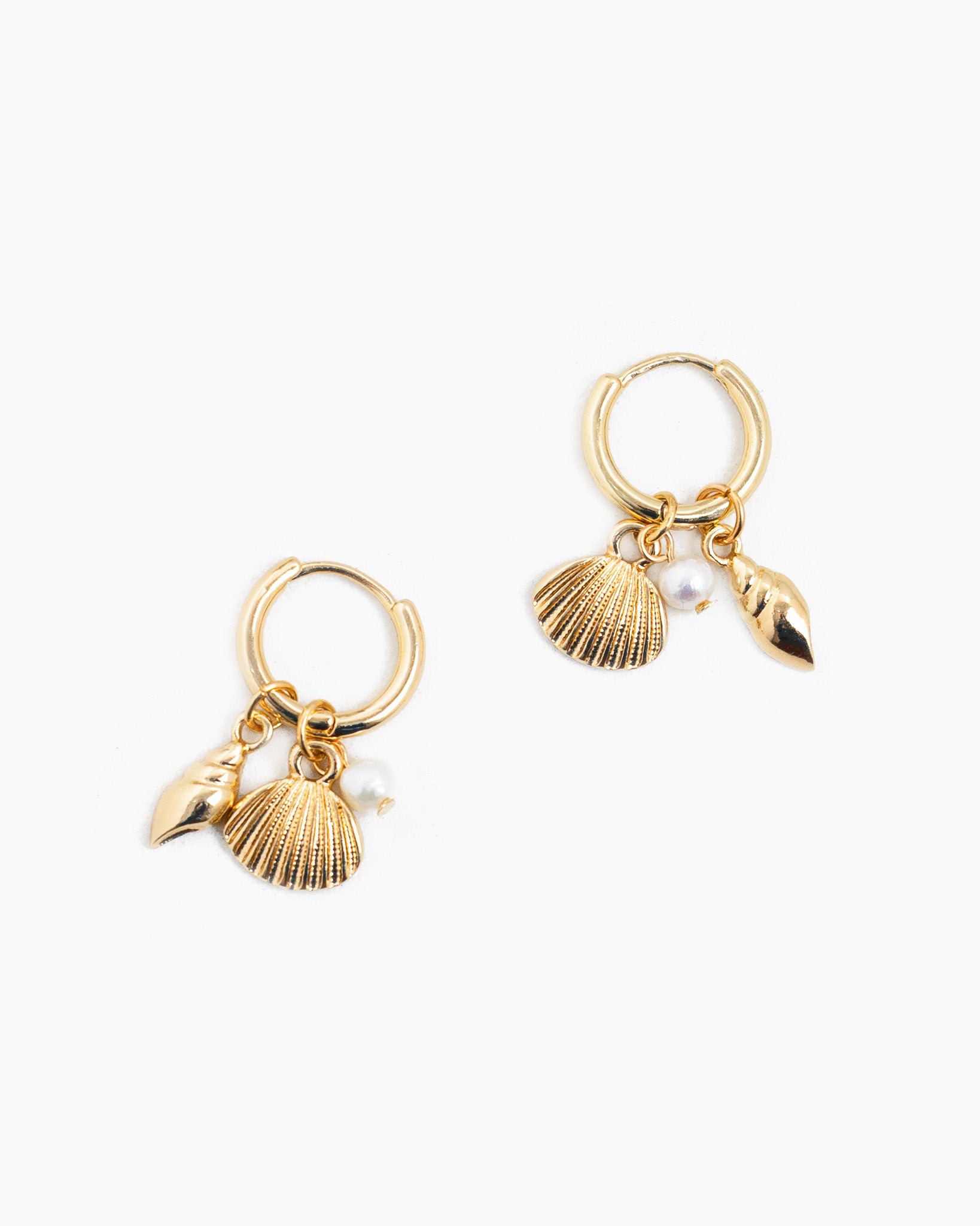 Clam Sea Life Charm Drop Hoop Earrings