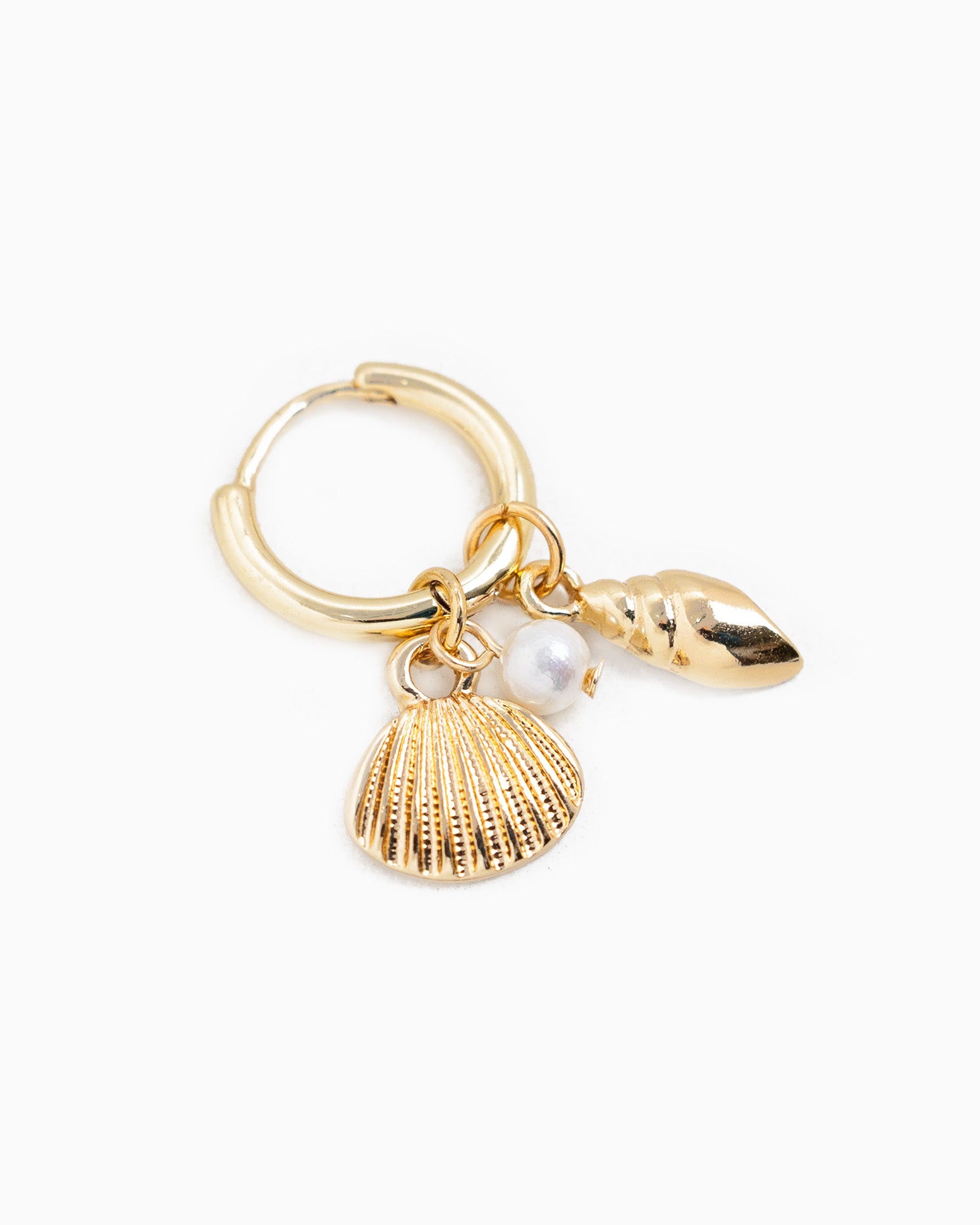 Clam Sea Life Charm Drop Hoop Earrings