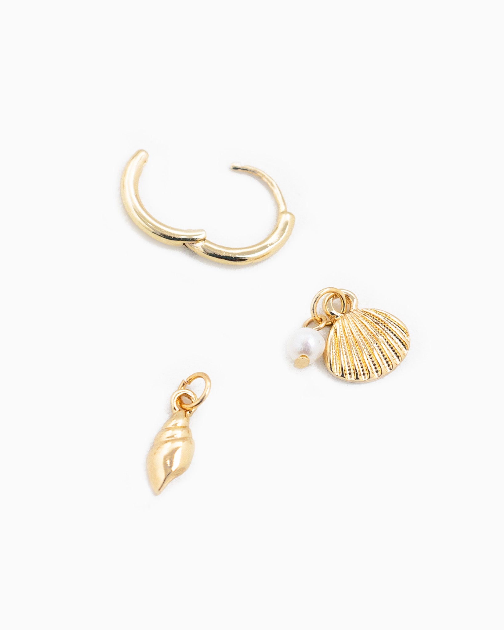 Clam Sea Life Charm Drop Hoop Earrings