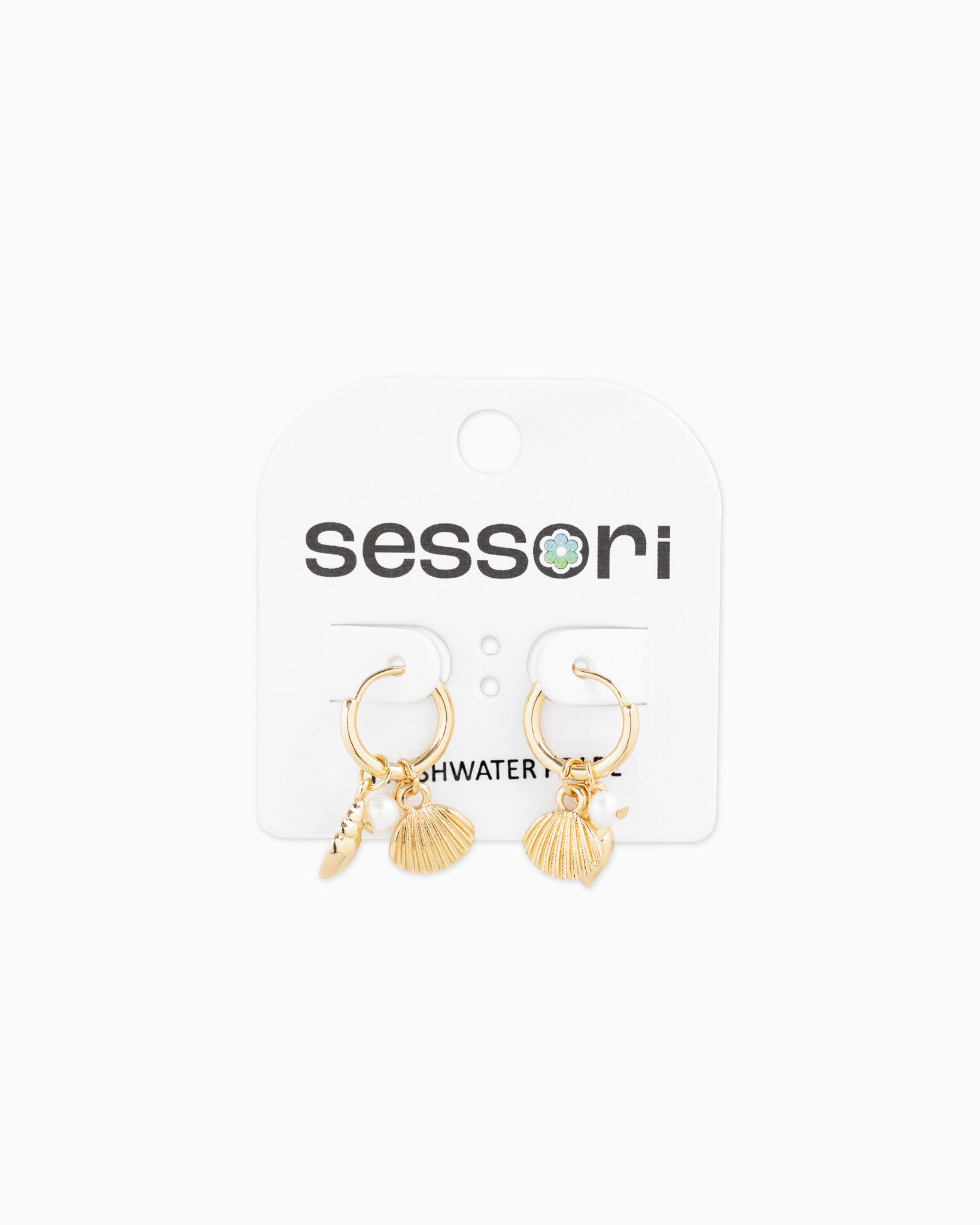 Clam Sea Life Charm Drop Hoop Earrings