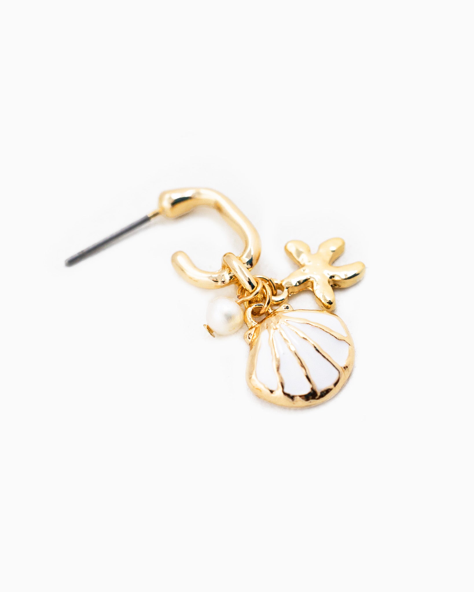 White Sea Shell Maritime Charm Hoop Earrings