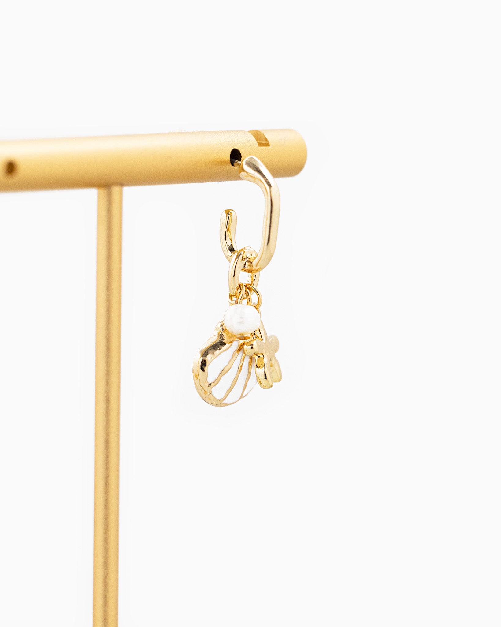 White Sea Shell Maritime Charm Hoop Earrings